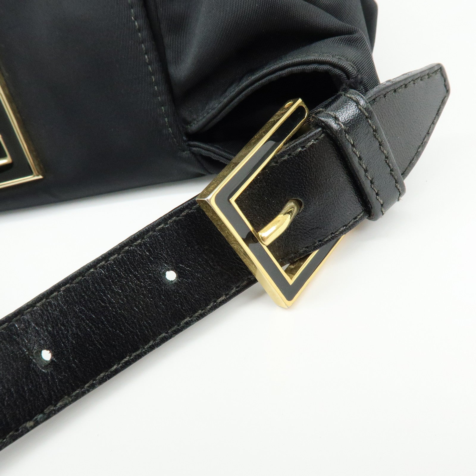 FENDI Nylon Leather Hand Bag Shoulder Bag Black 15333