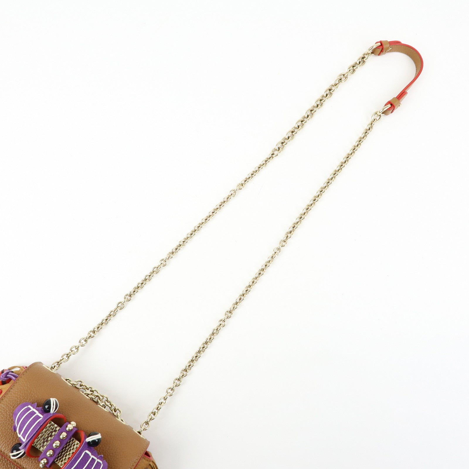 Christian Louboutin Leather Beaded Fringe Shoulder Bag Brown