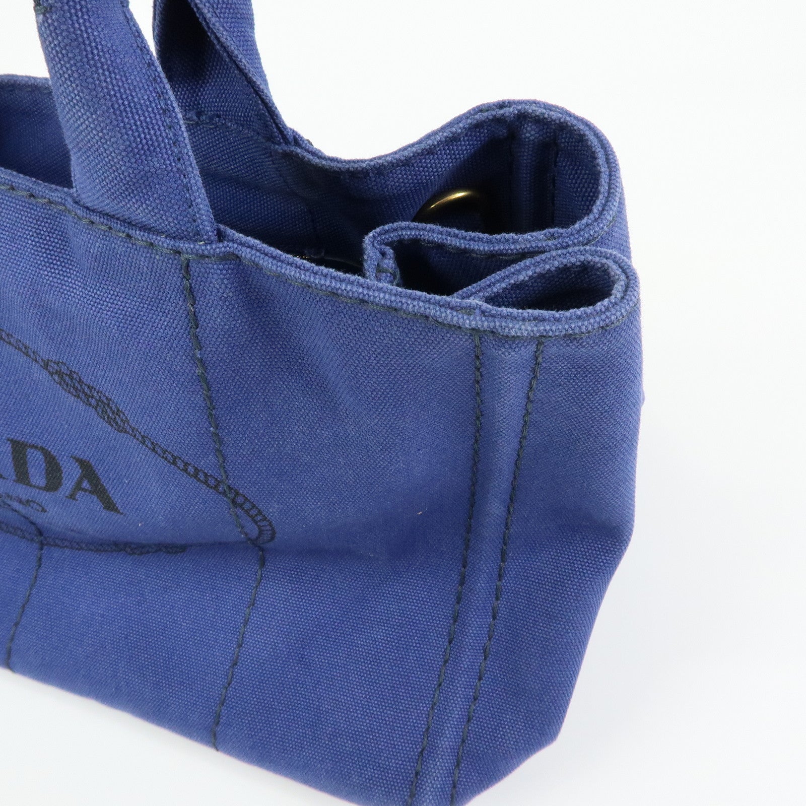 PRADA Triangle Logo Canapa 2Way Tote Bag Hand Bag Blue BN2642