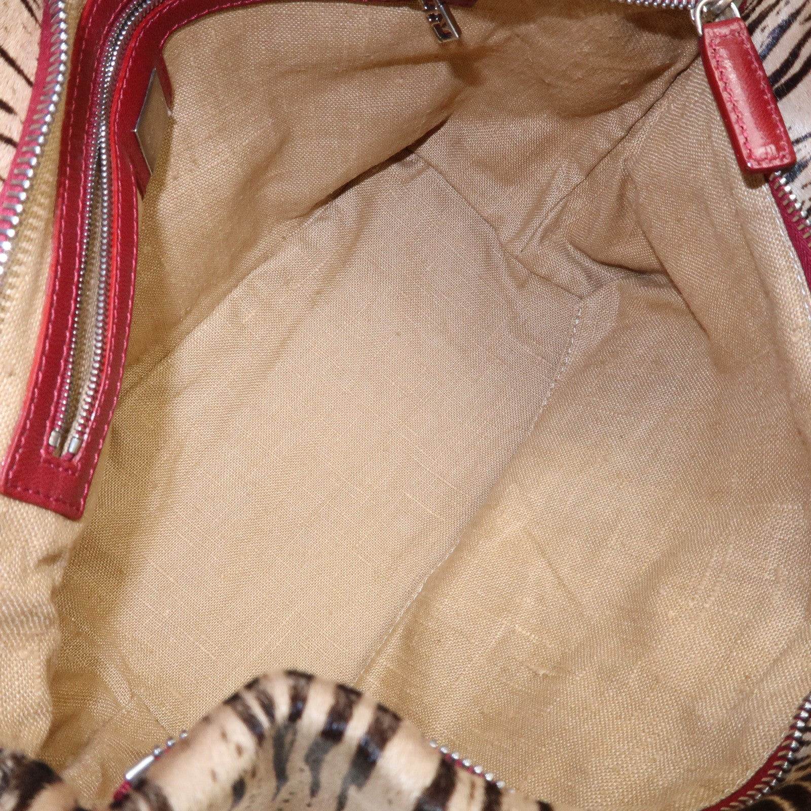 FENDI Leather Unborn Calf Tote Bag Hand Bag Zebra Brown Red Used