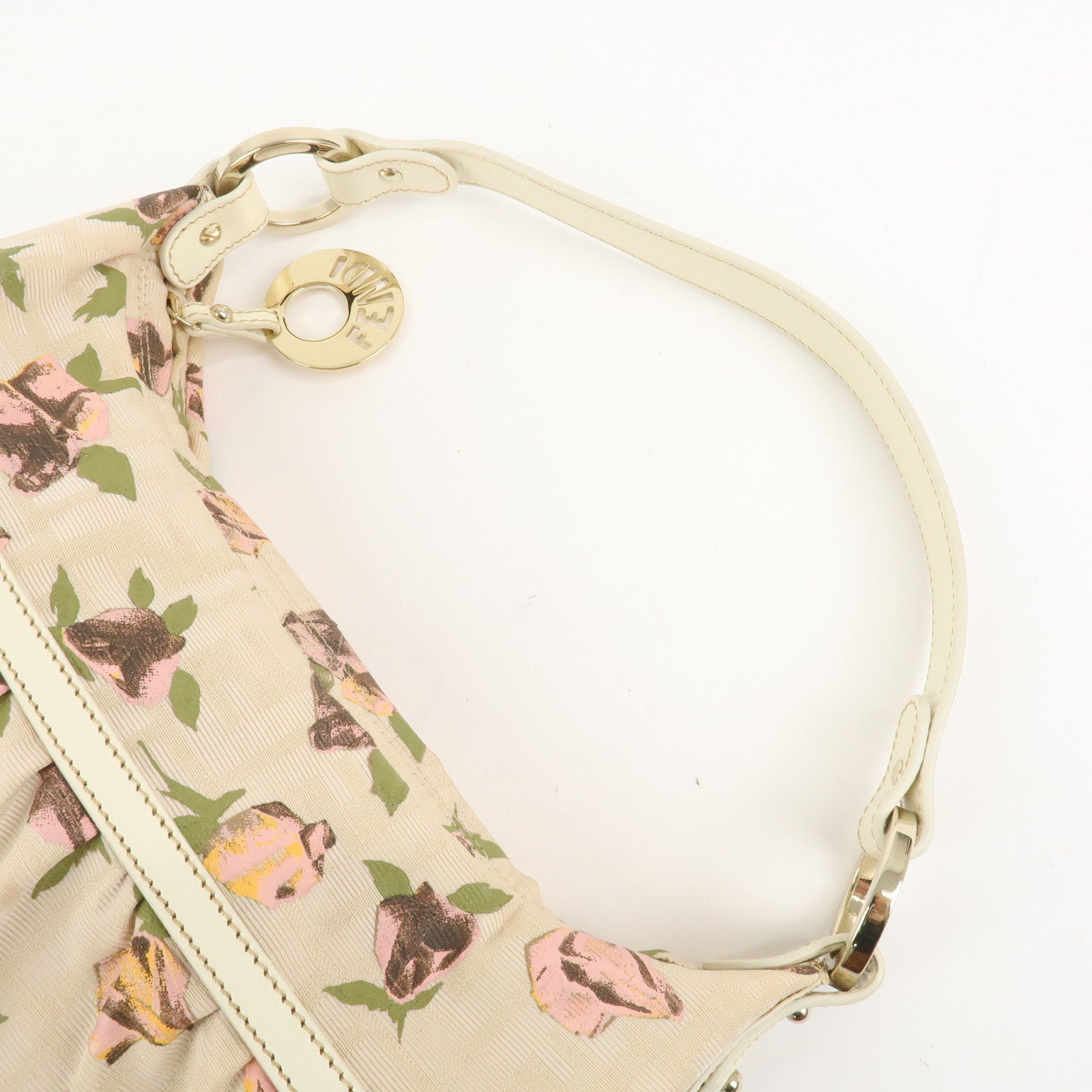 FENDI Canvas Leather Shoulder Bag Hand Bag Pink Ivory 8BR448
