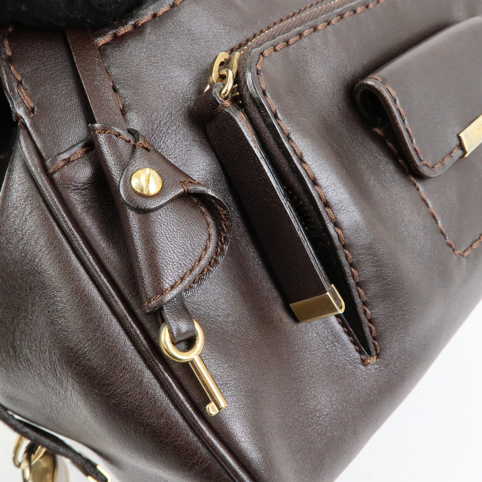 TOD'S Logo Leather Shoulder Bag Hand Bag Brown