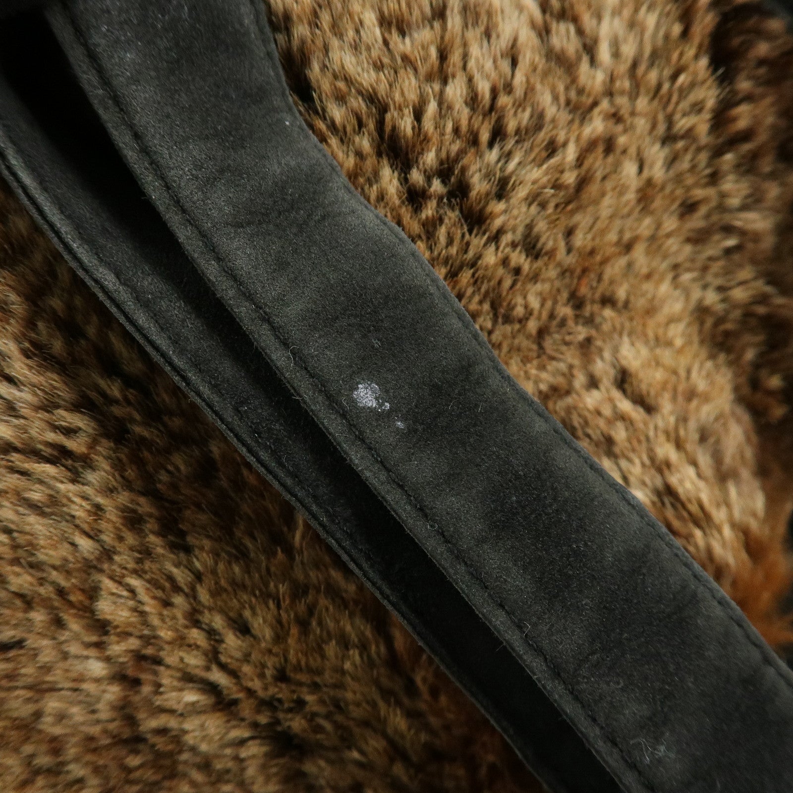 CHANEL COCO Mark Logo Fur Suede Tote Bag Hand Bag Brown