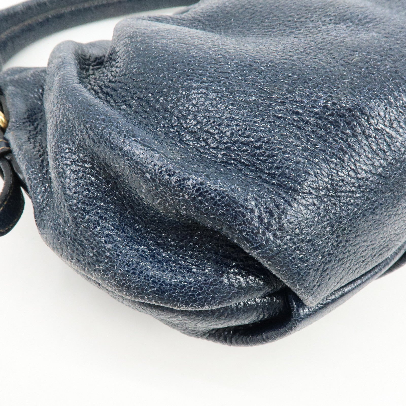 PRADA Logo Shiny Coated Leather Shoulder Bag Hand Bag Navy BR4070