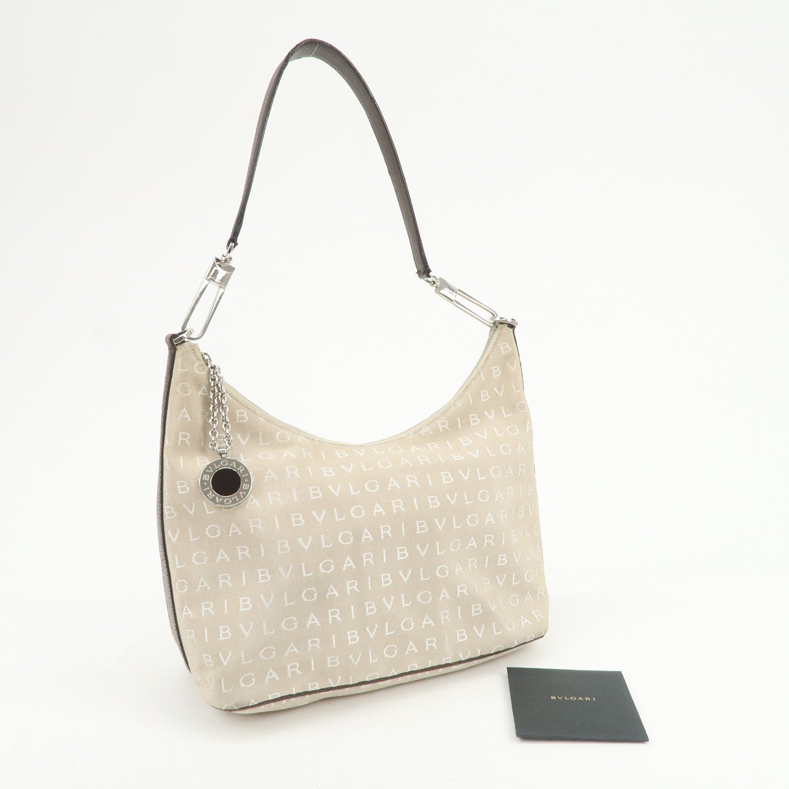 BVLGARI Logomania Canvas Leather Shoulder Bag Hand Bag Beige Brown