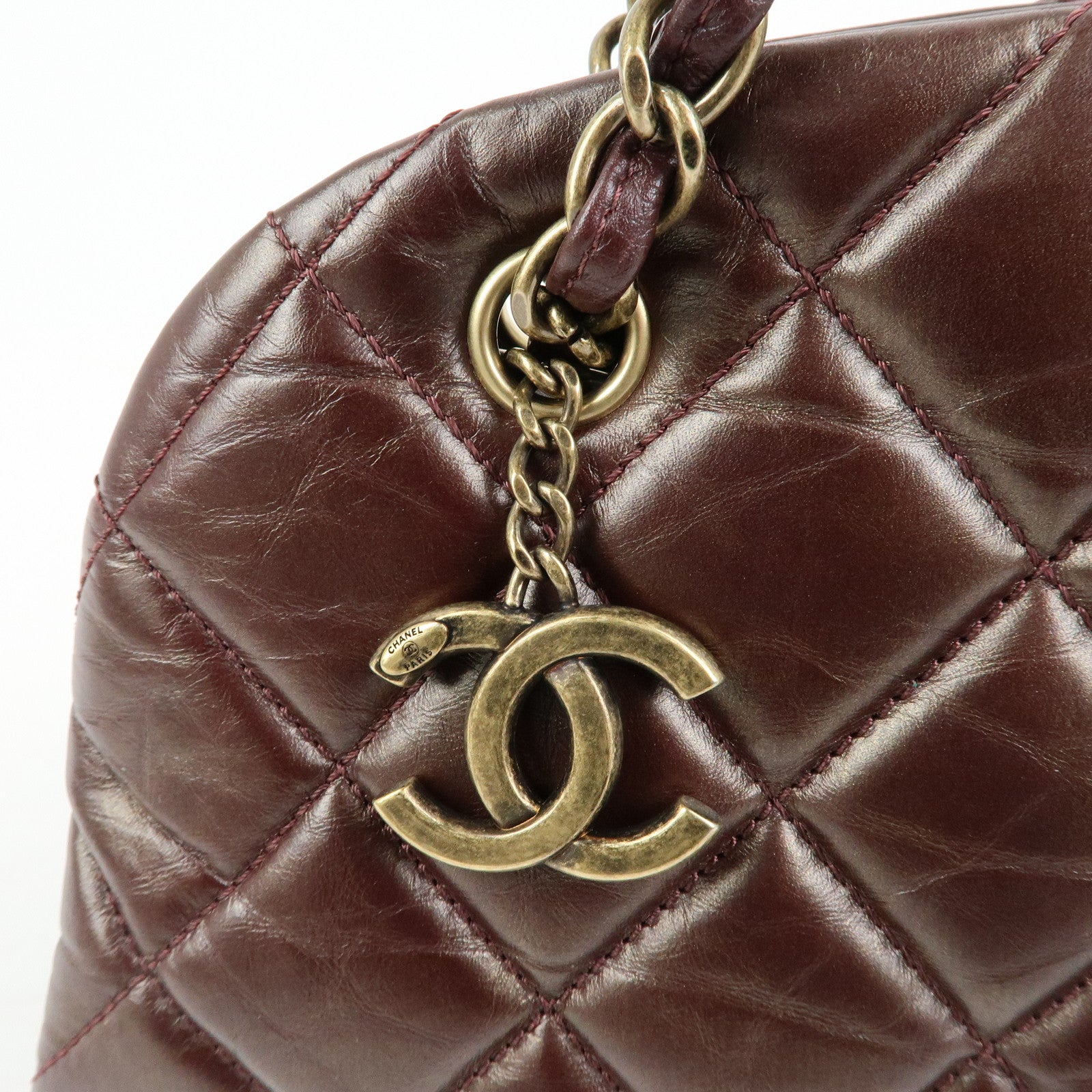 CHANEL Mademoiselle Calf Leather Chain Shoulder Bag Bordeaux
