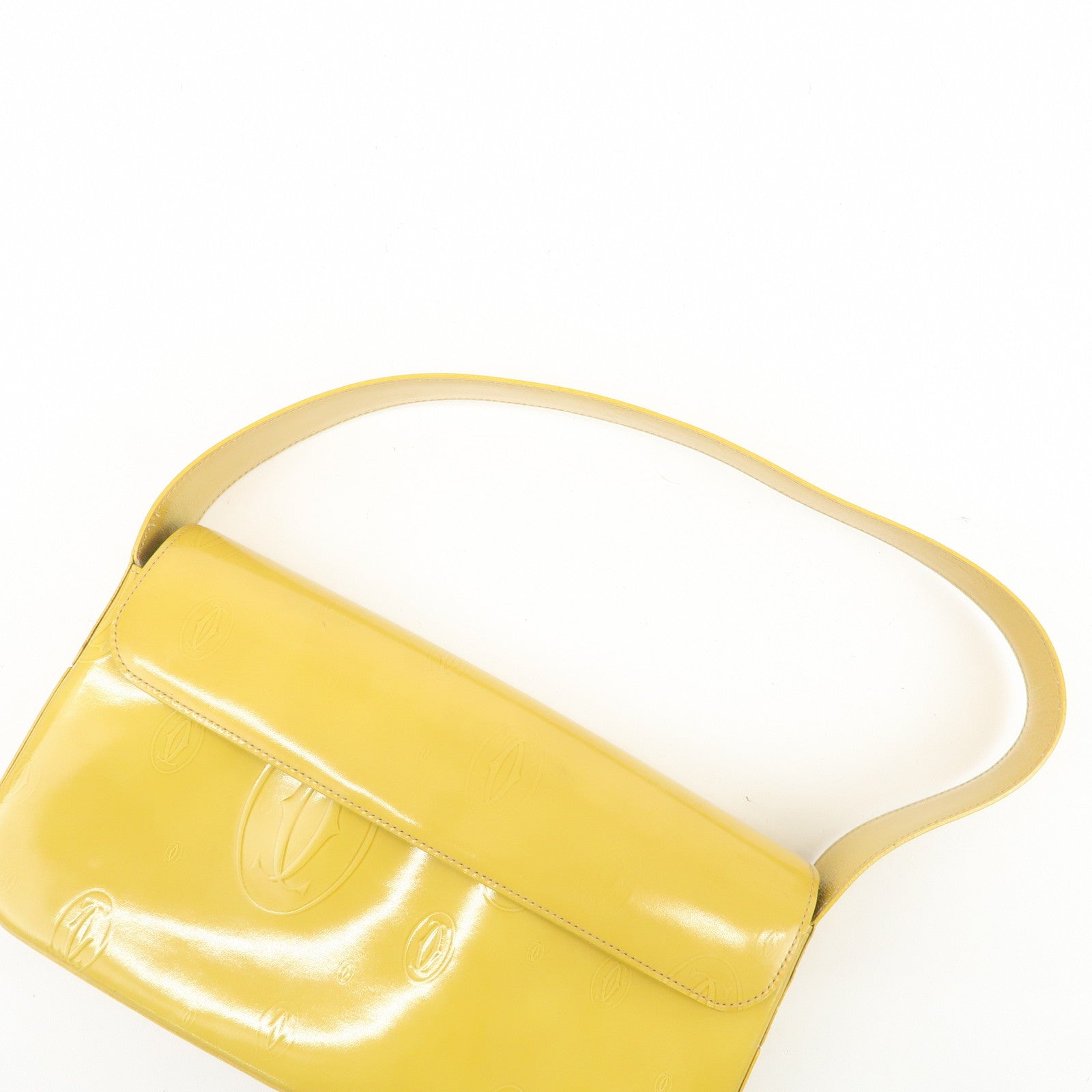 Cartier Happy Birthday Patent Leather Shoulder Bag Hand Bag Yellow