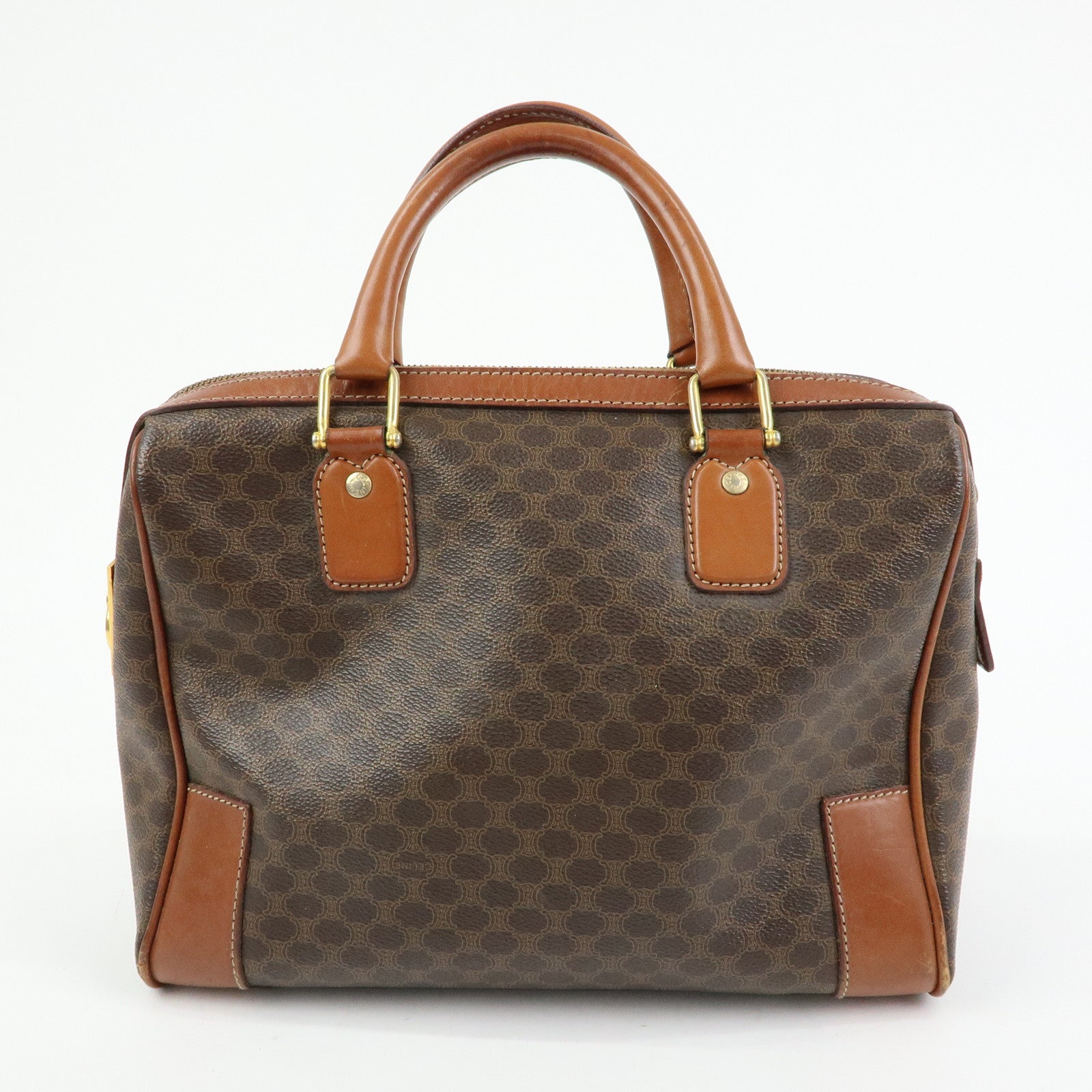 CELINE Macadam PVC Leather Hand Bag Boston Bag Brown