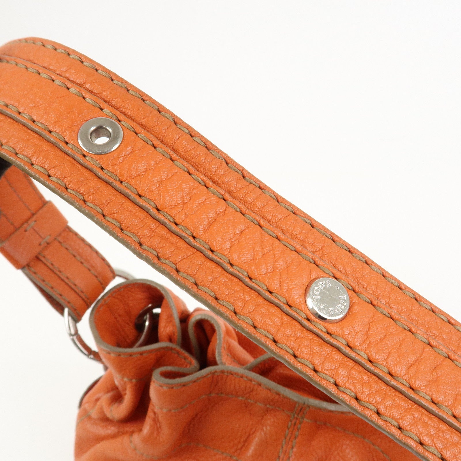 TOD’S Leather Shoulder Bag Hand Bag Orange