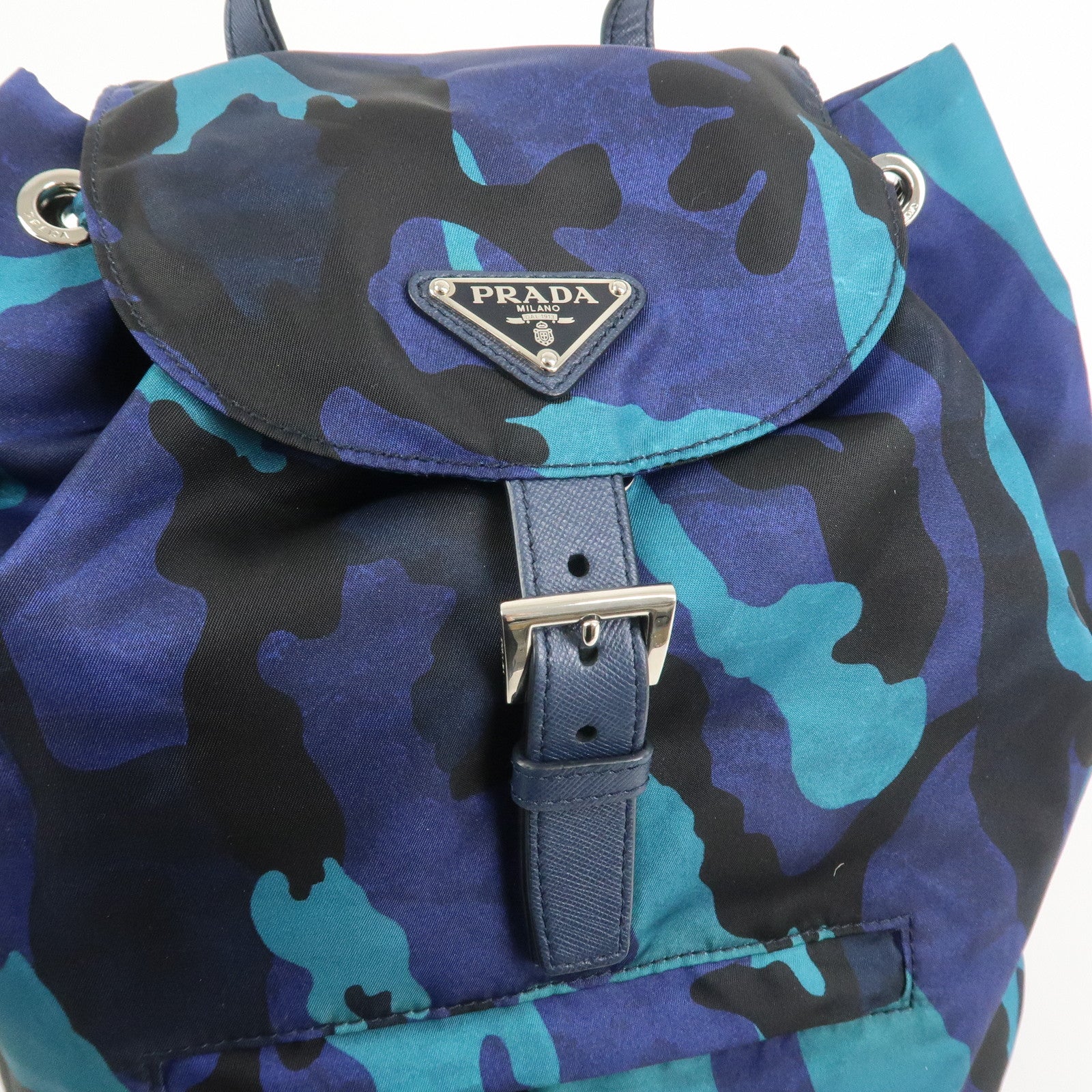 PRADA Triangle Logo Nylon Camouflage Backpack Rucksack Blue