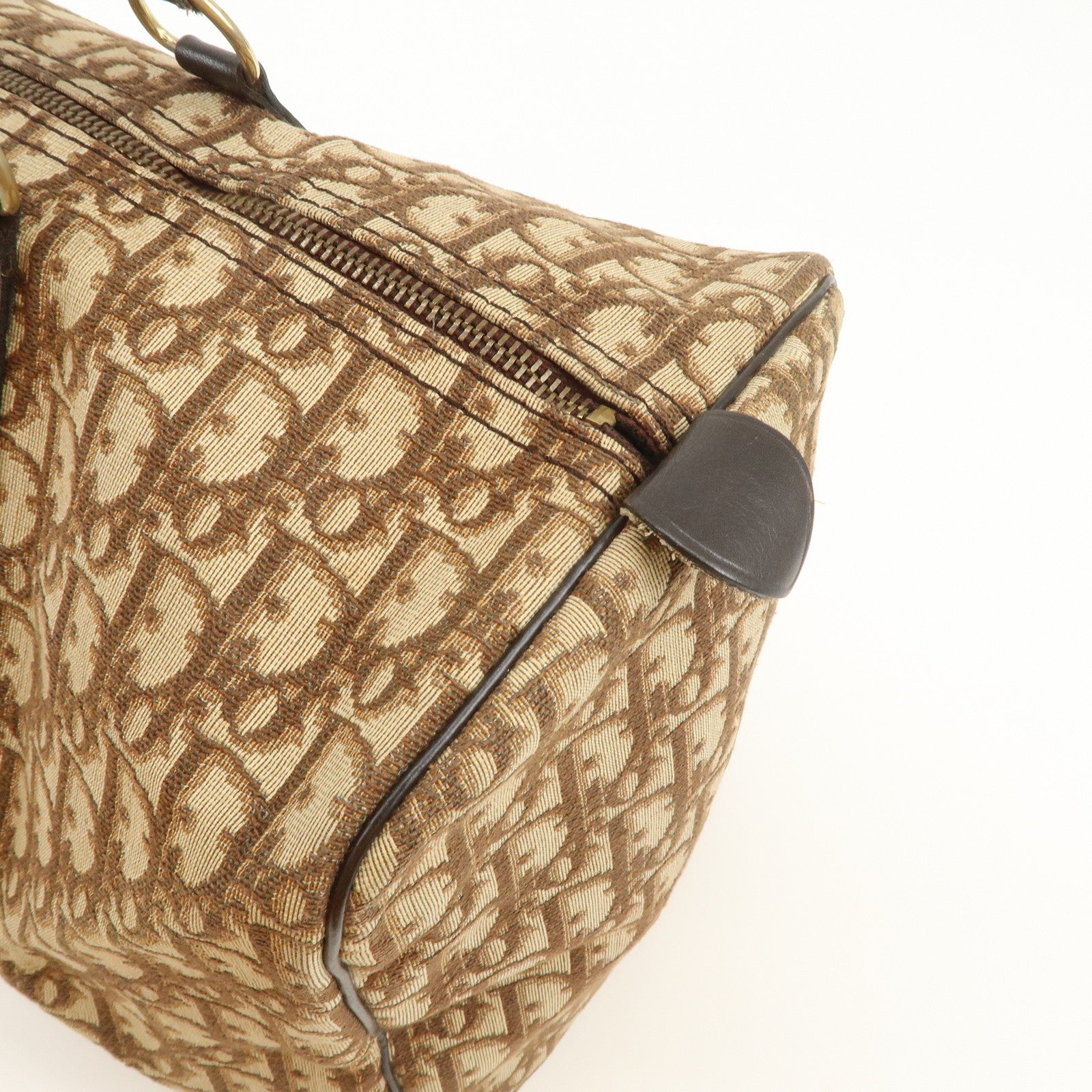 Christian Dior Trotter Jacquard Canvas Boston Bag Hand Bag Brown