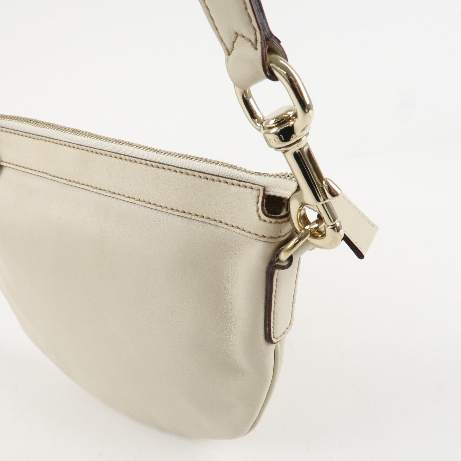 GUCCI Sherry Leather Shoulder Bag Ivory Used