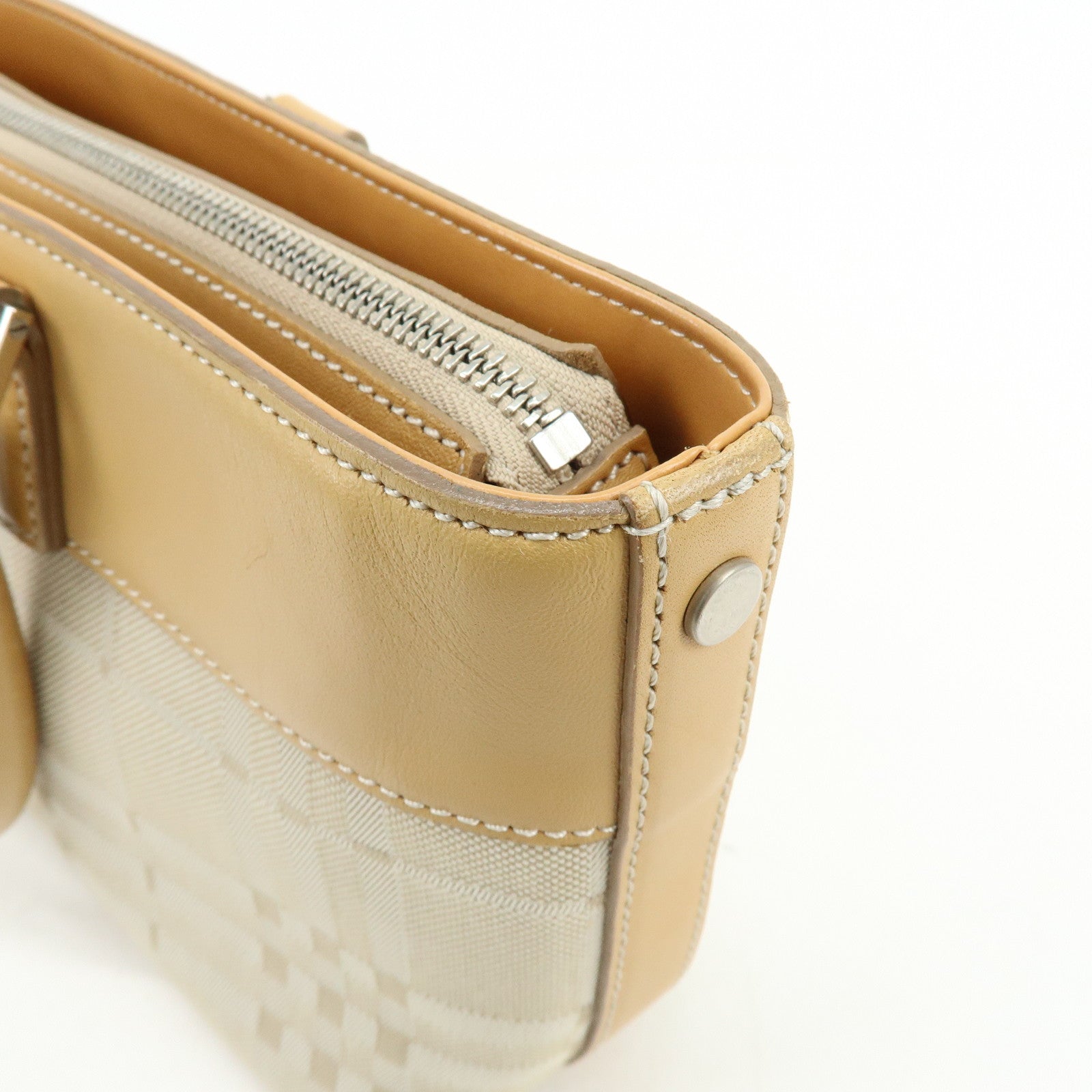 BURBERRY Canvas Leather Hand Bag Tote Bag Beige Light Beige