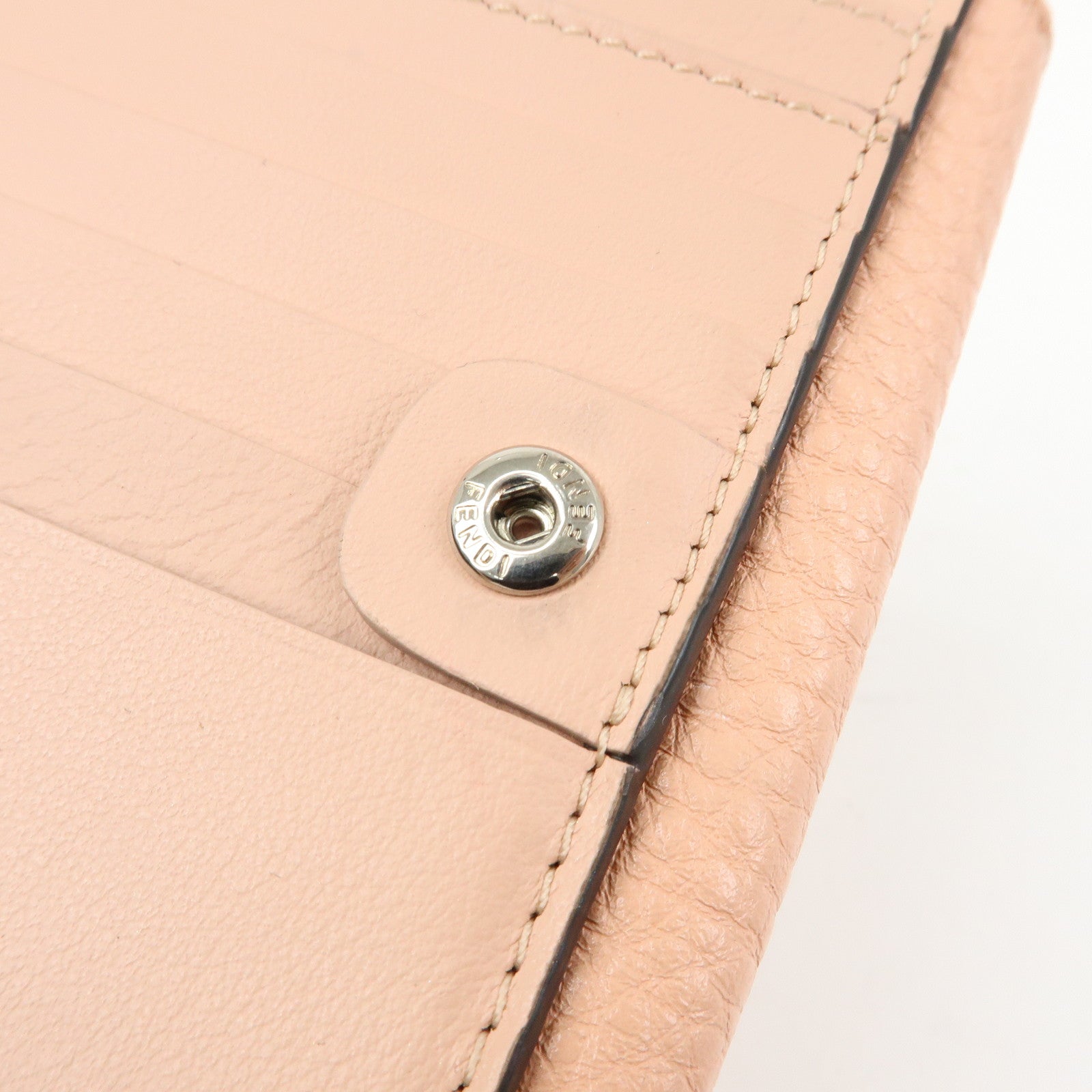 FENDI Selleria Leather Tri-fold Compact Wallet Pink Beige 8M0438