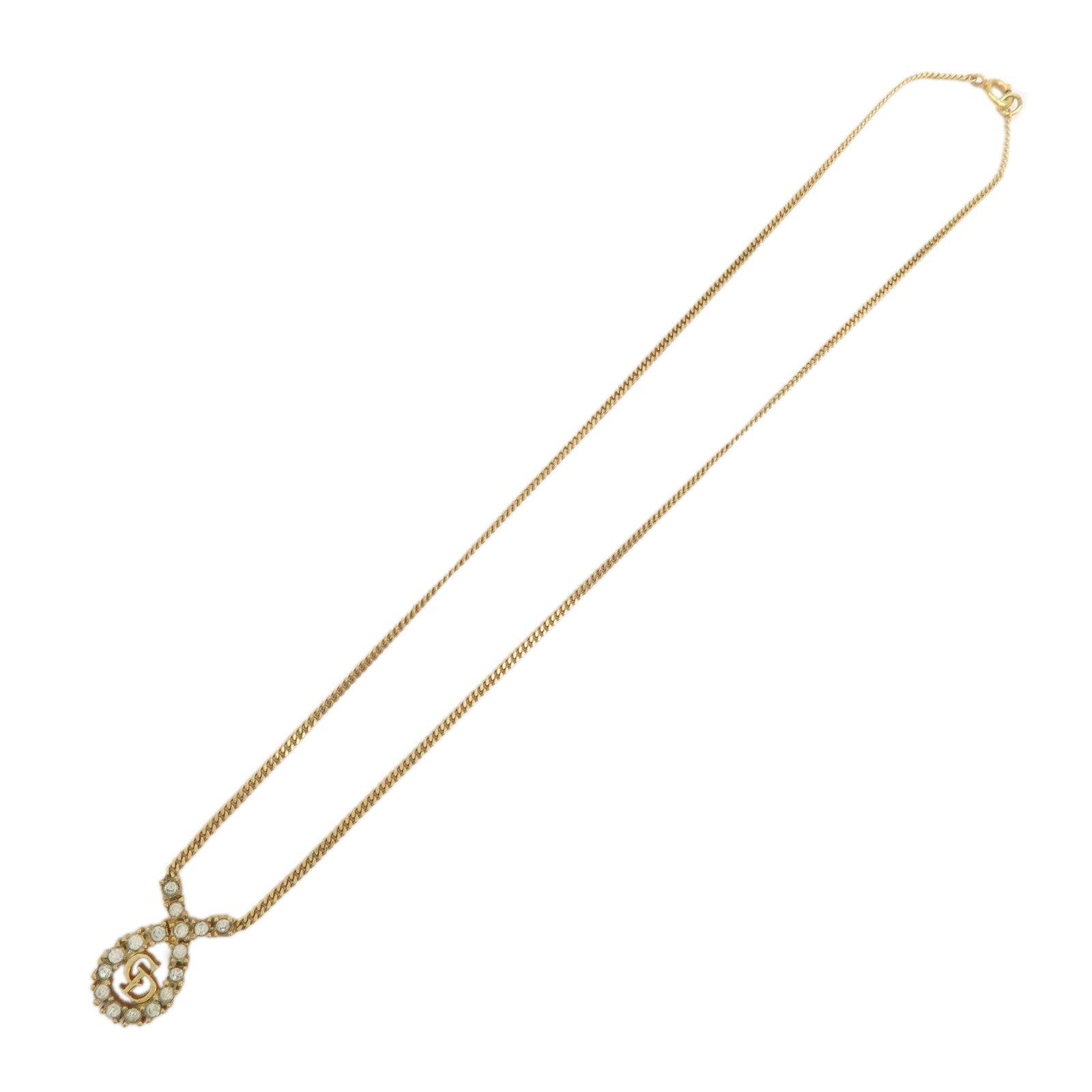 Christian Dior CD Logo Metal Rhinestone Necklace Choker Gold