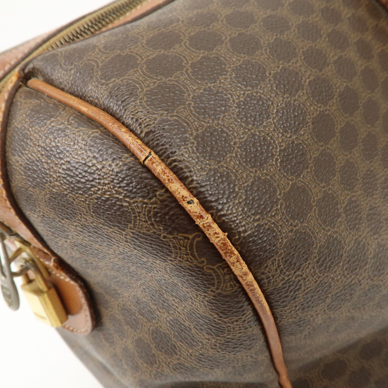 CELINE Macadam PVC Leather Boston Bag Travel Bag Brown