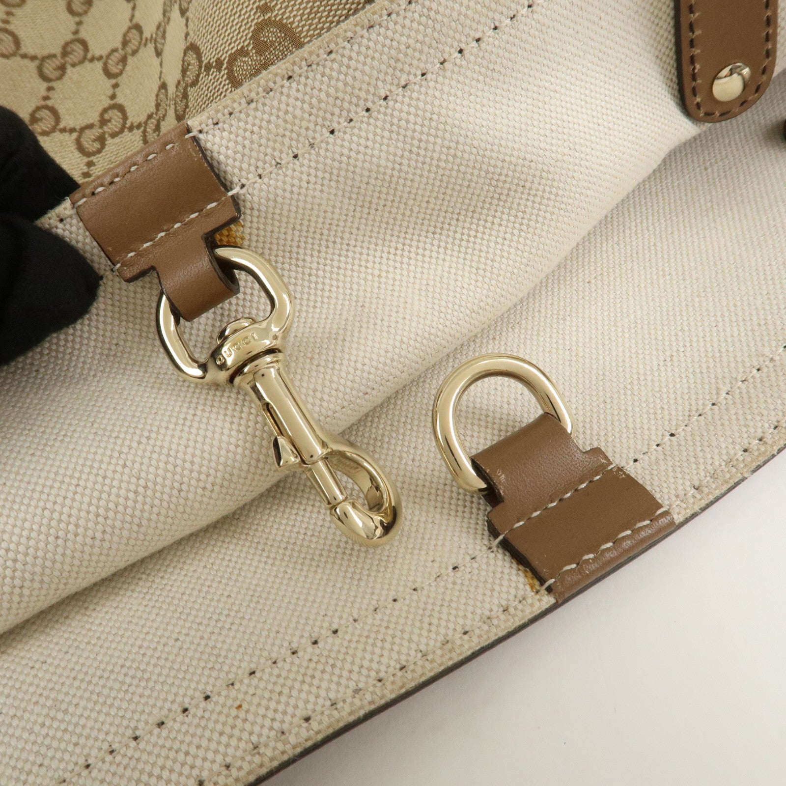 GUCCI GG Monogram Canvas Leather Tote Bag Brown 247209