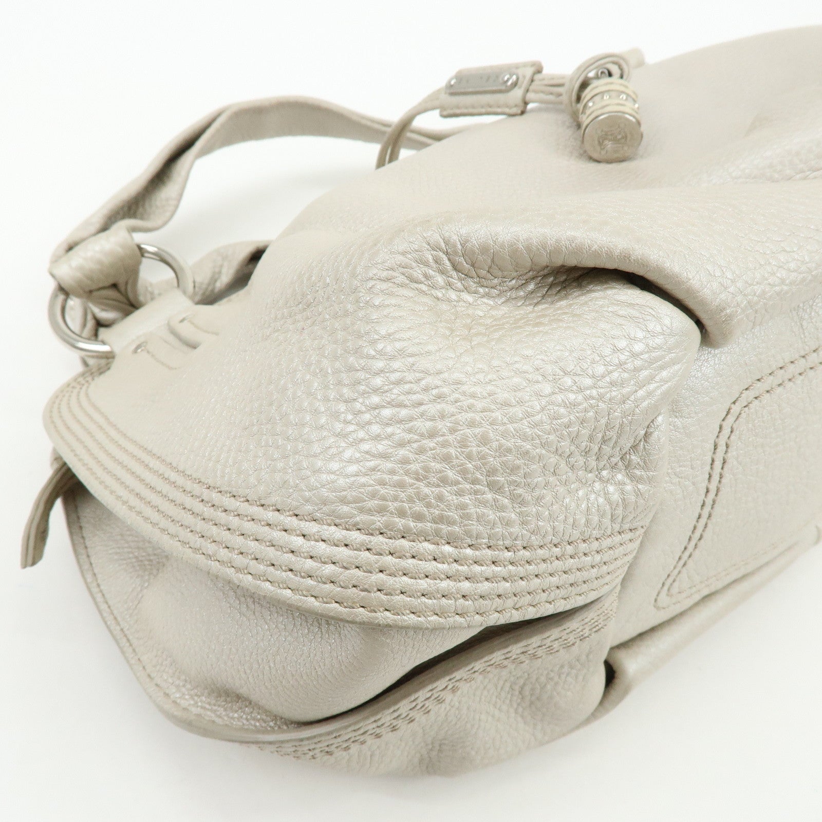 CELINE Bittersweet Leather Shoulder Bag Hand Bag Pearl White