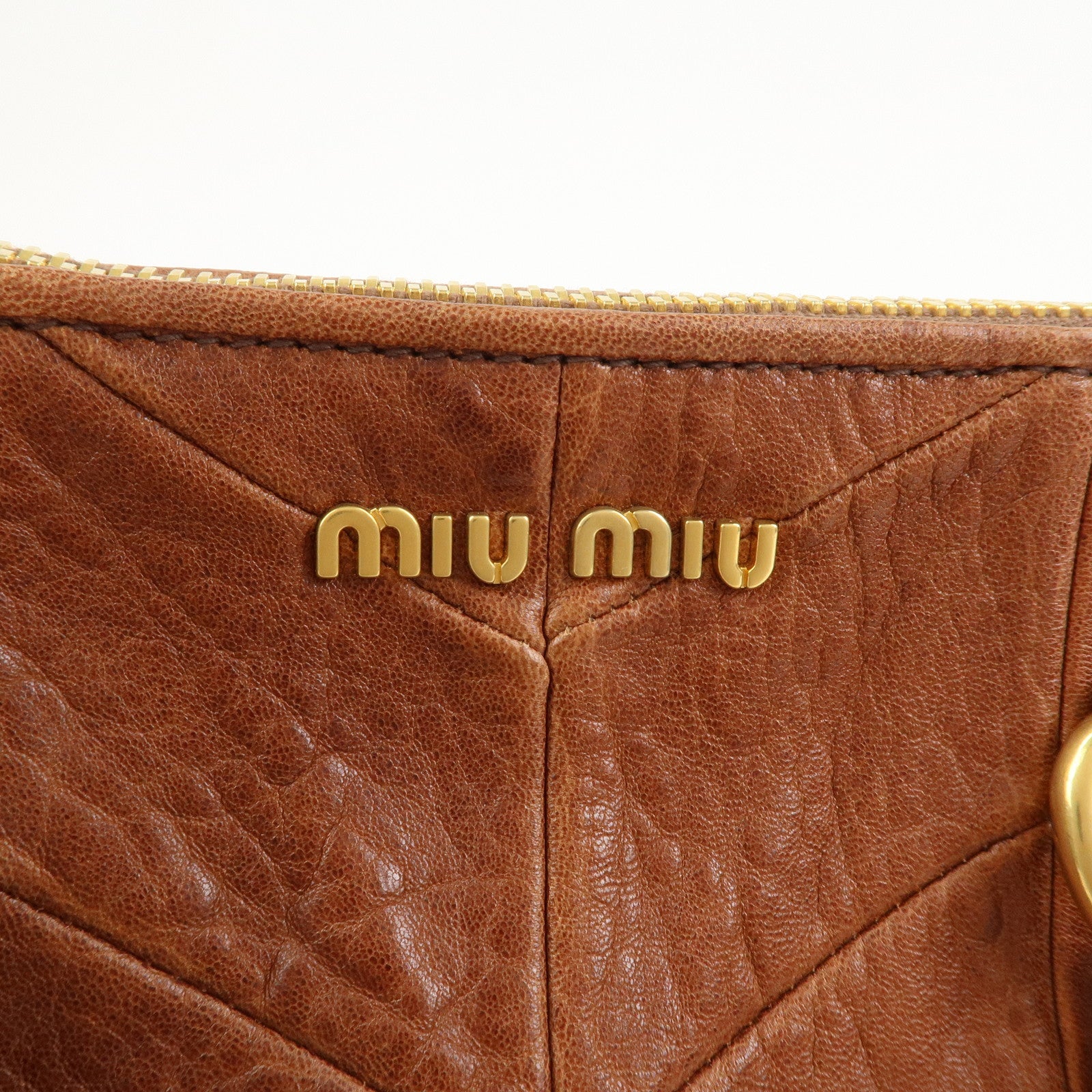 MIU MIU Logo Leather 2Way Bag Hand Bag Shoulder Bag Brown