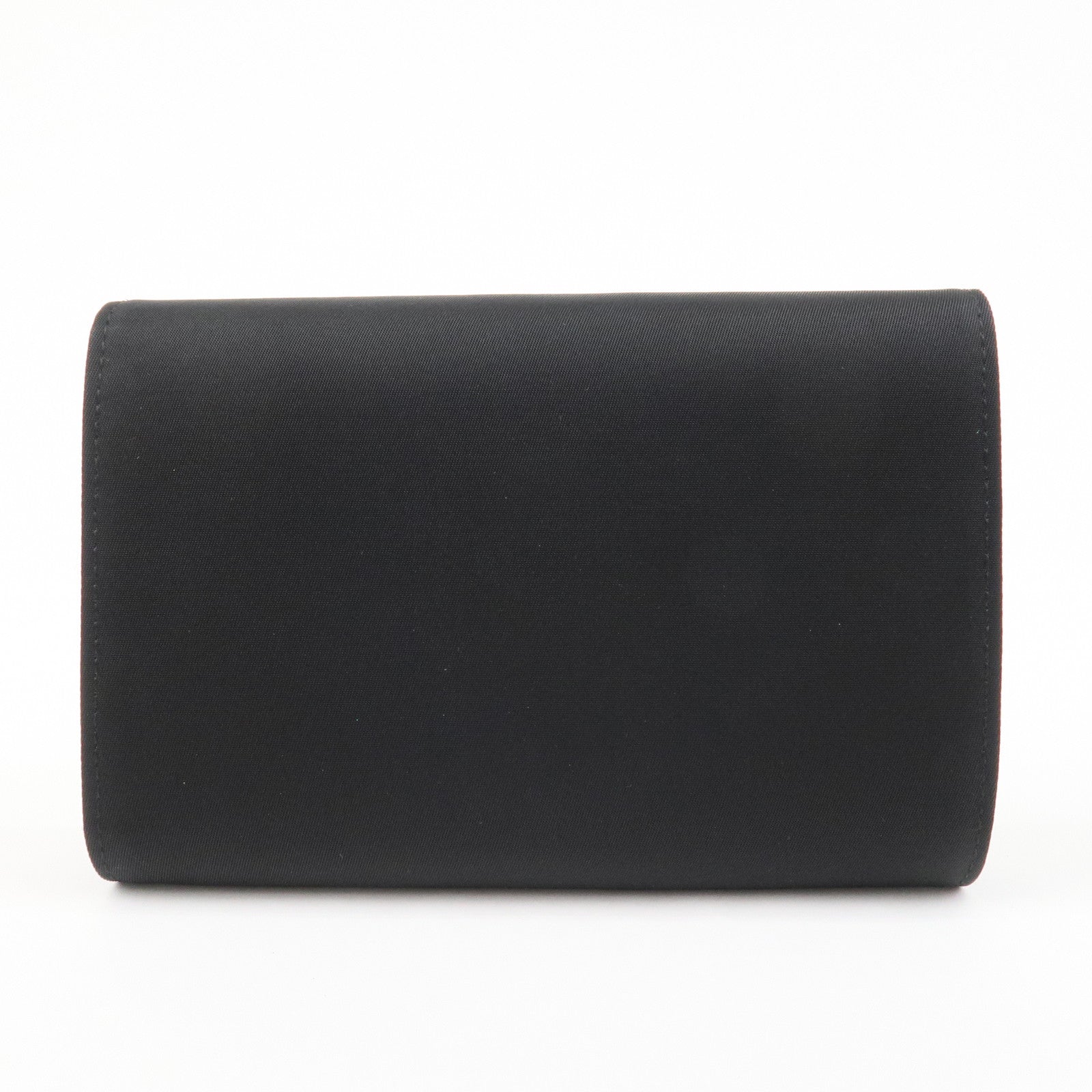 PRADA Triangle Logo Nylon Saffiano Leather Compact Wallet Black