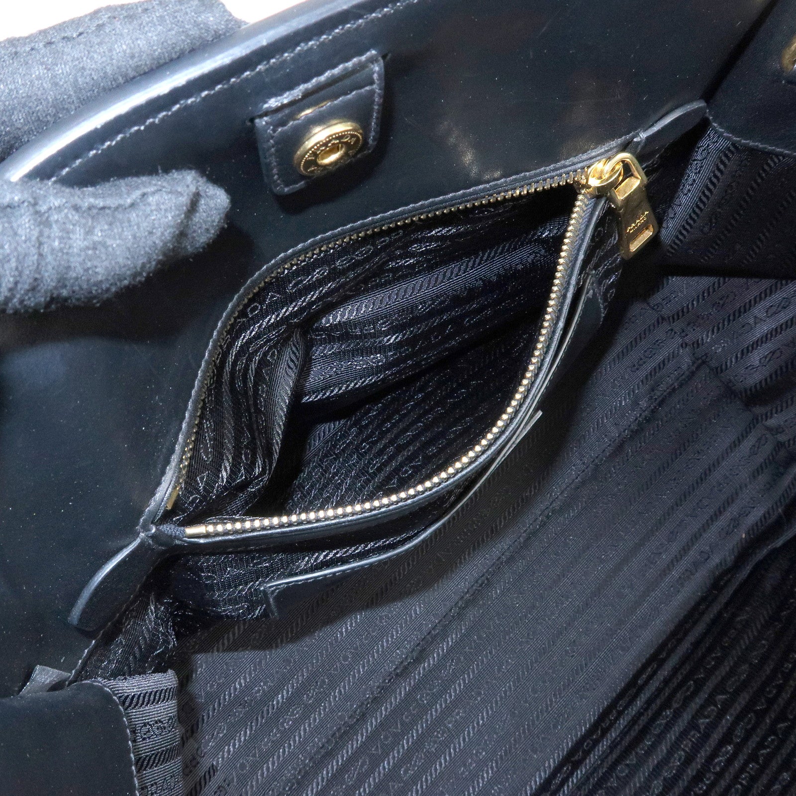 PRADA Triangle Logo Leather 2Way Tote Bag Hand Bag Black BN2626