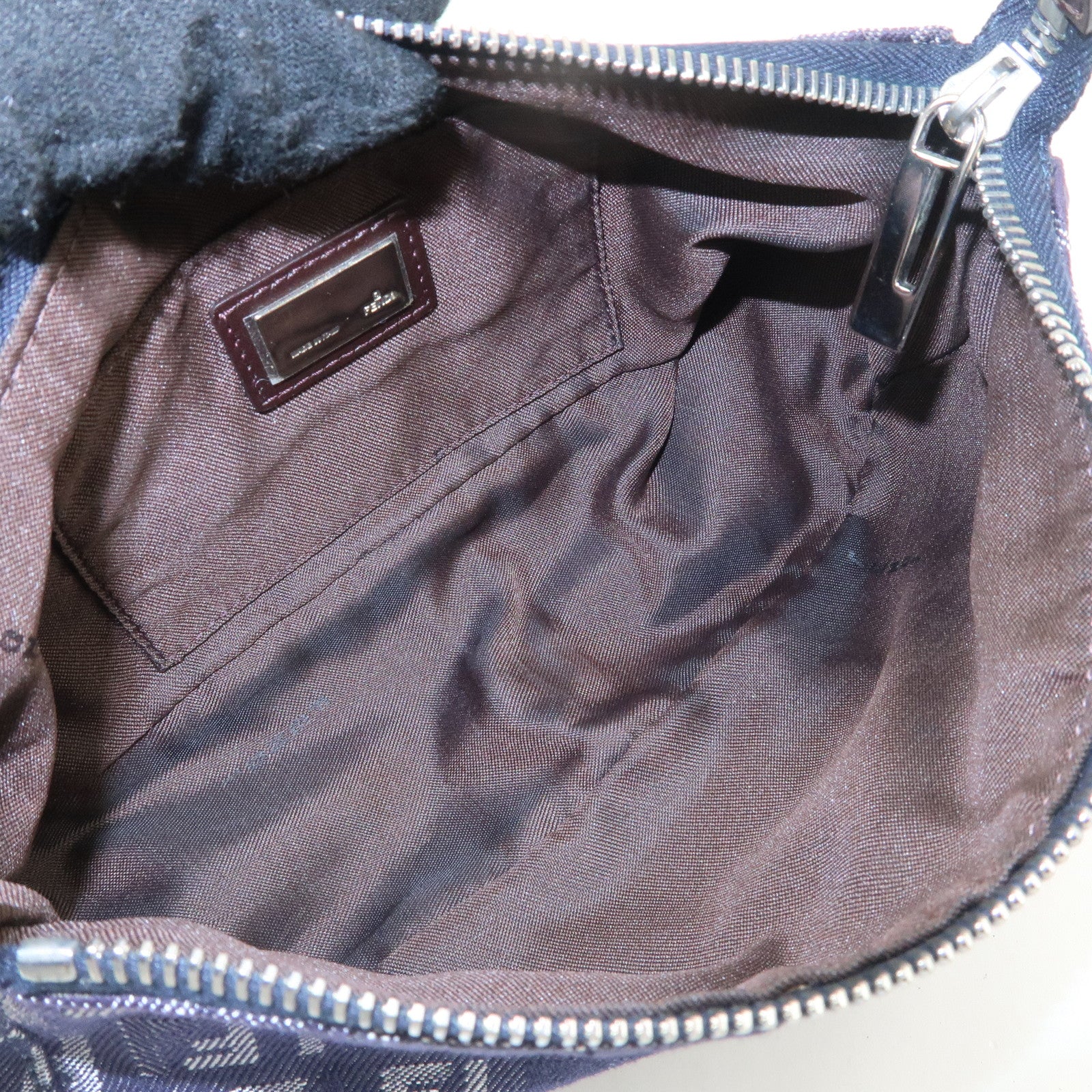 FENDI Zucchino Canvas Leather Shoulder Bag Pouch Navy 8BR249 Used