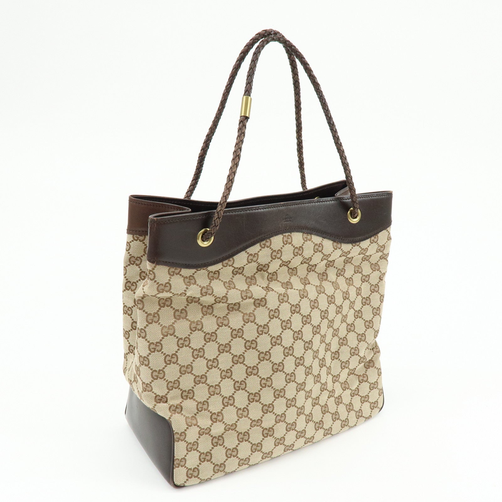 GUCCI GG Canvas Leather Tote Bag Shoulder Bag Brown 109141
