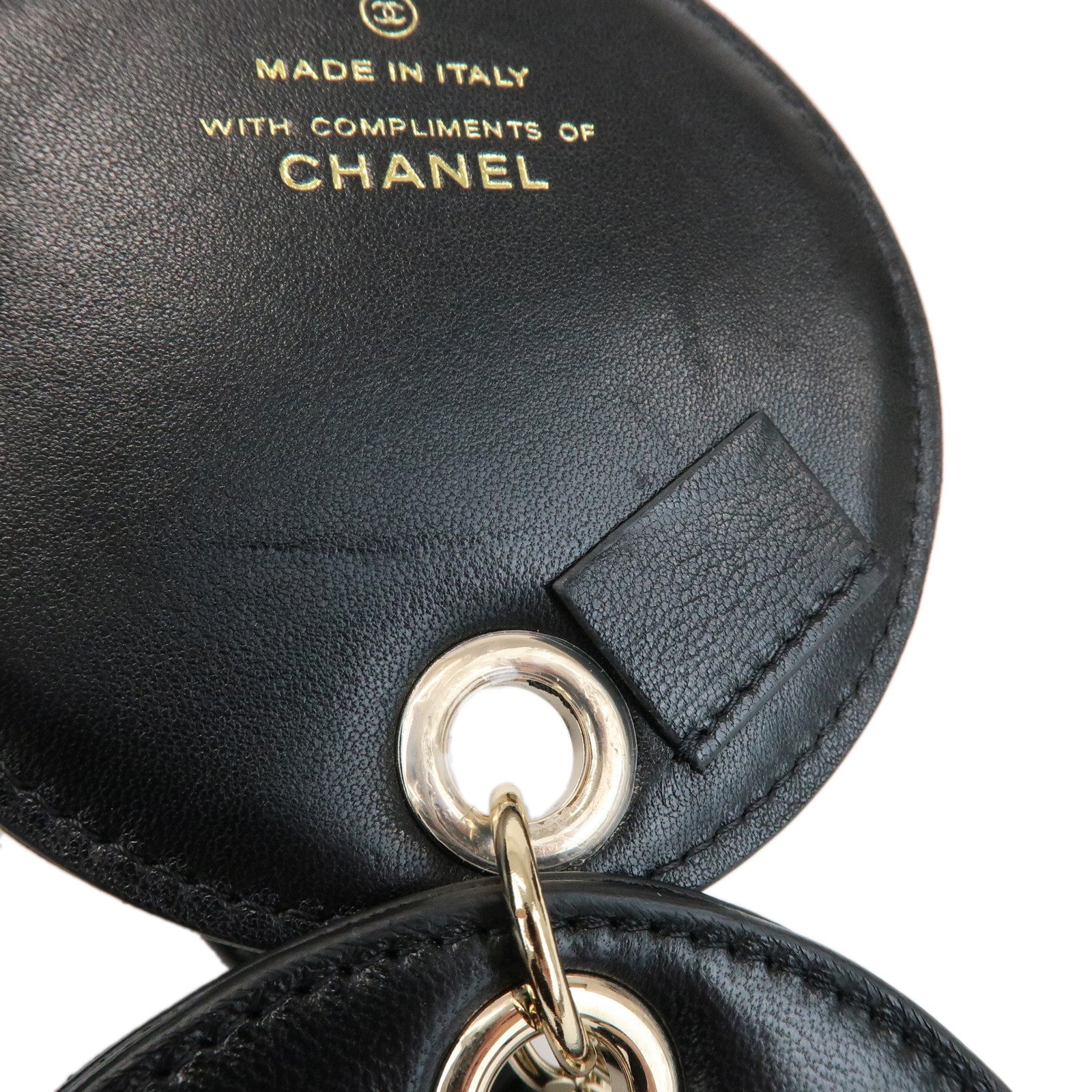 CHANEL Matelasse COCO Mark Lamb Skin Bag Charm Key Chain Black