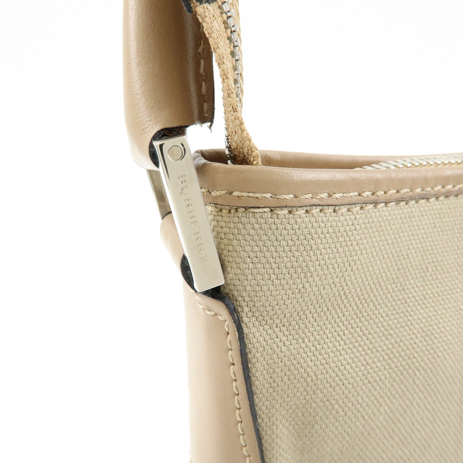 BURBERRY Nova Plaid Canvas Leather Shoulder Bag Beige