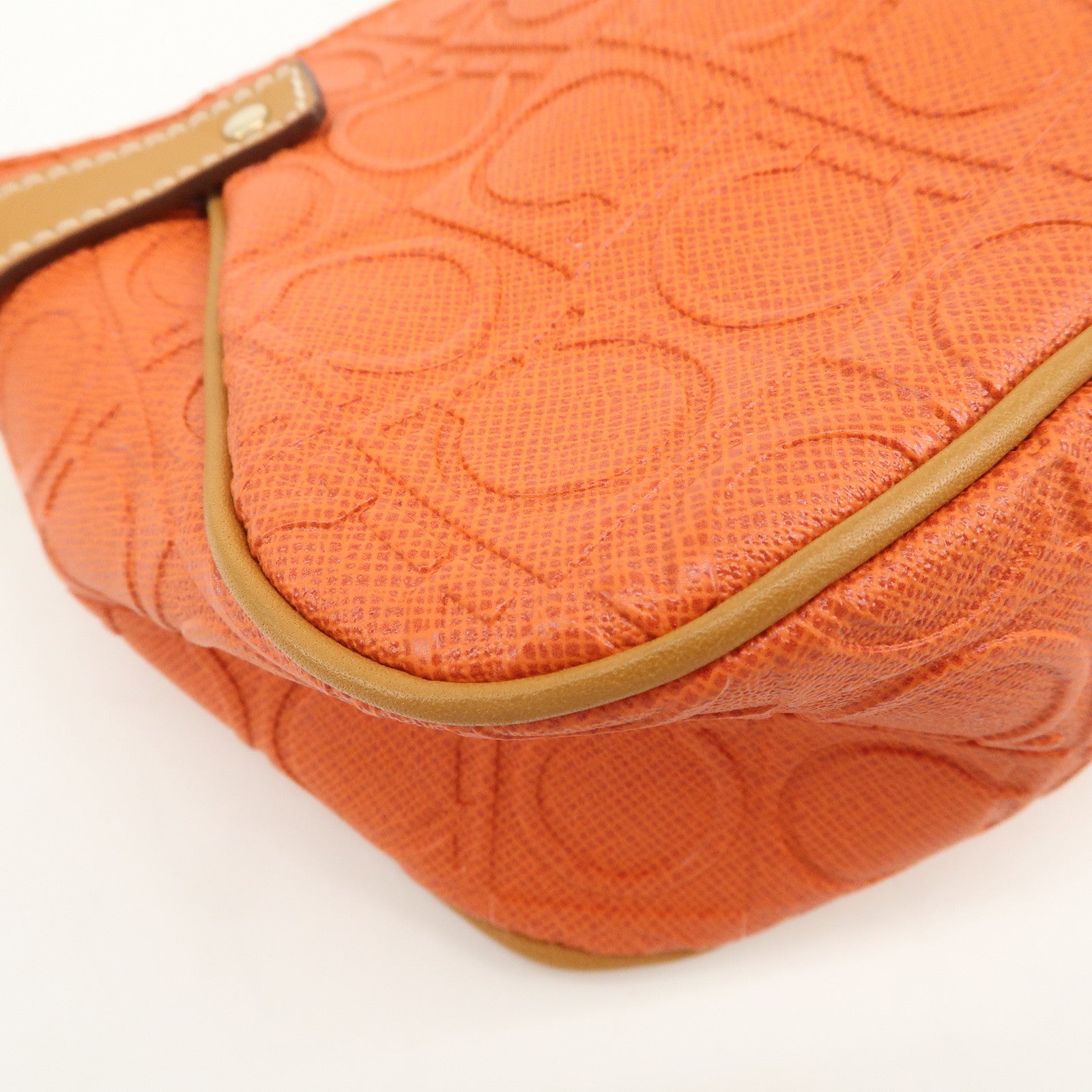 Ferragamo Gancini Leather Shoulder Bag Hand Bag Orange Beige