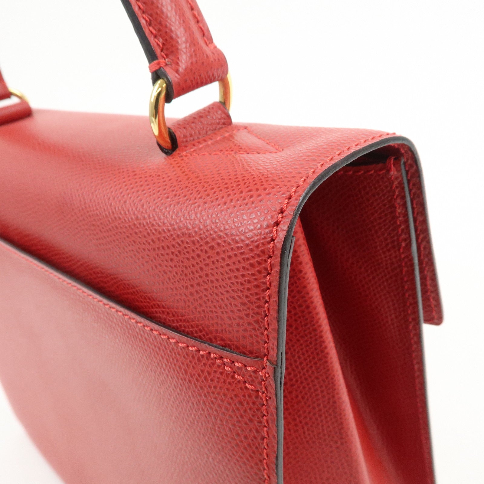 CELINE Leather Top Handle Turn Lock 2Way Hand Bag Shoulder Bag Red