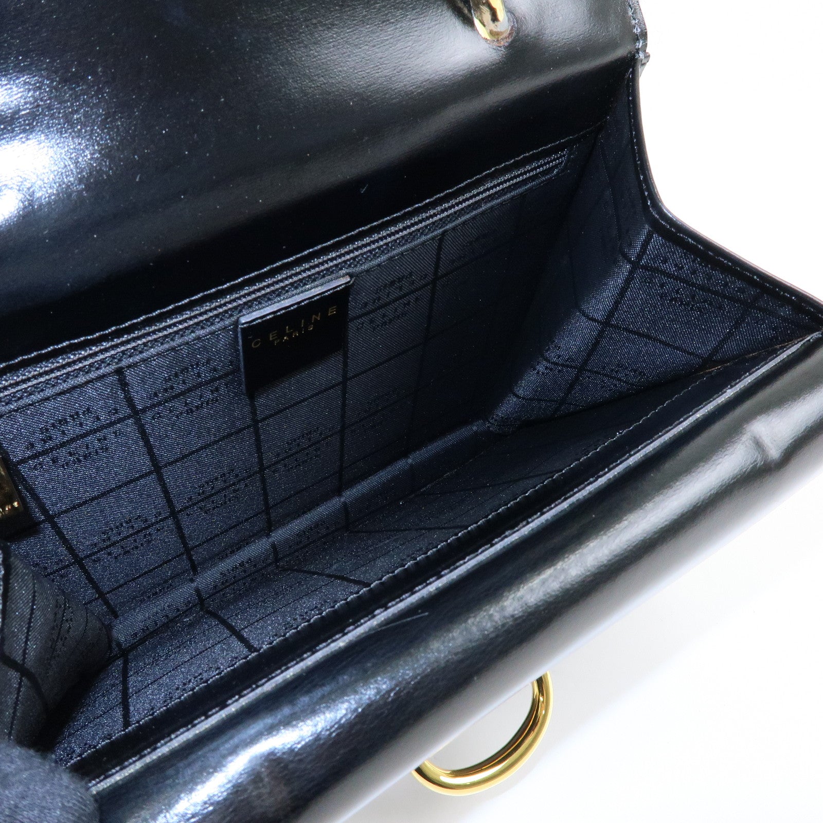 CELINE Leather Double Flap Hand Bag Black