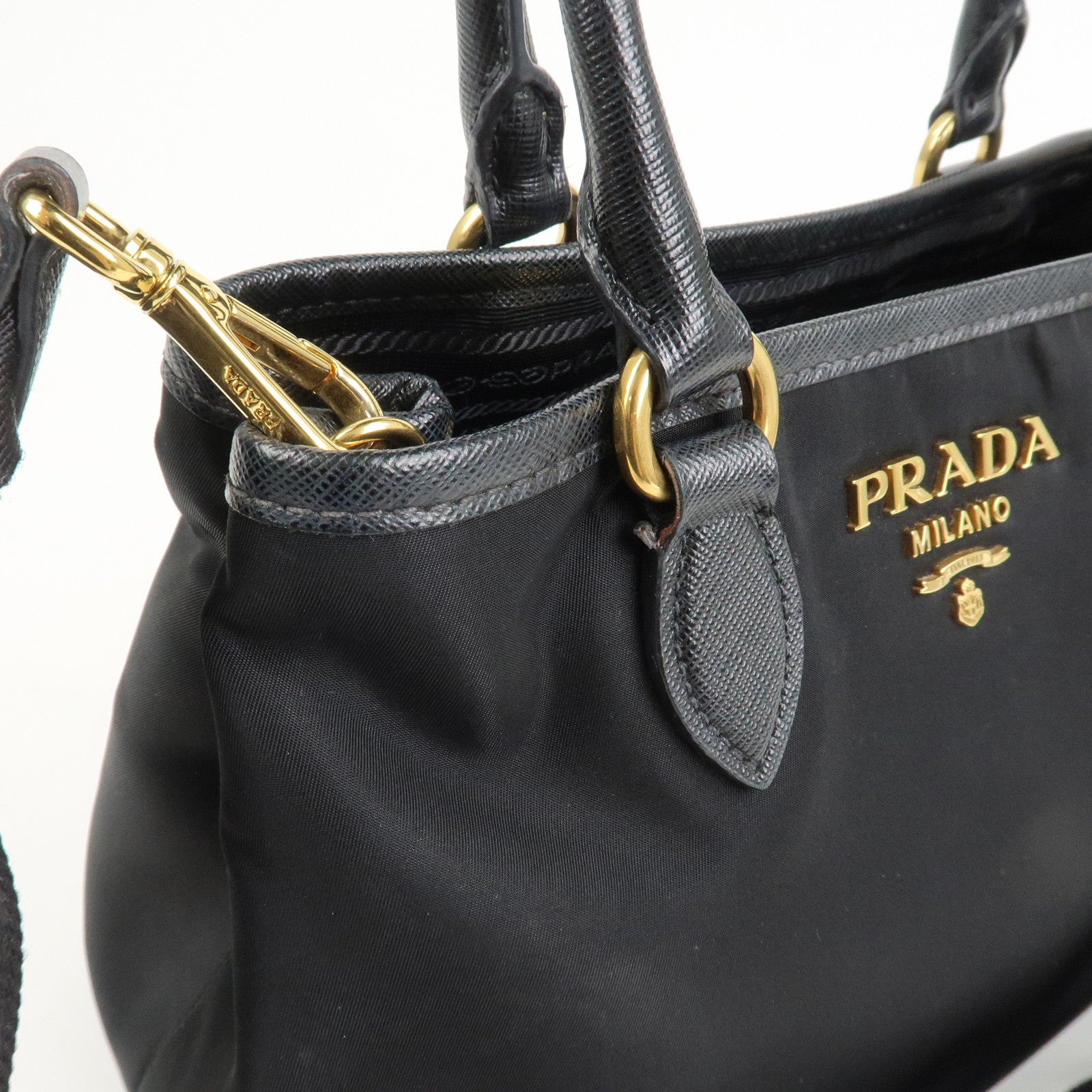 PRADA Logo Nylon Leather 2Way Hand Bag Shoulder Bag Black 1BA173