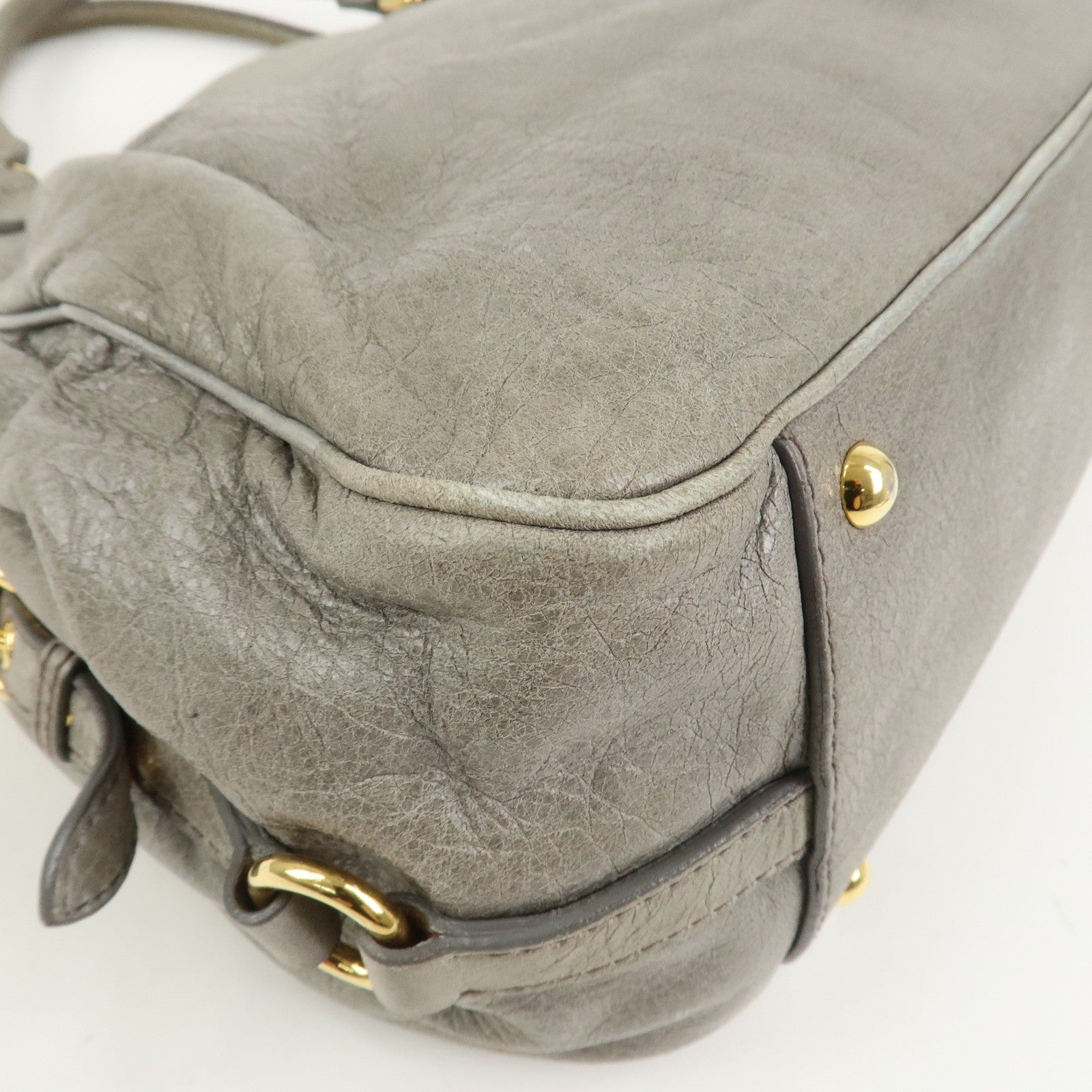 MIU MIU Logo Leather Hand Bag Shoulder Bag Gray