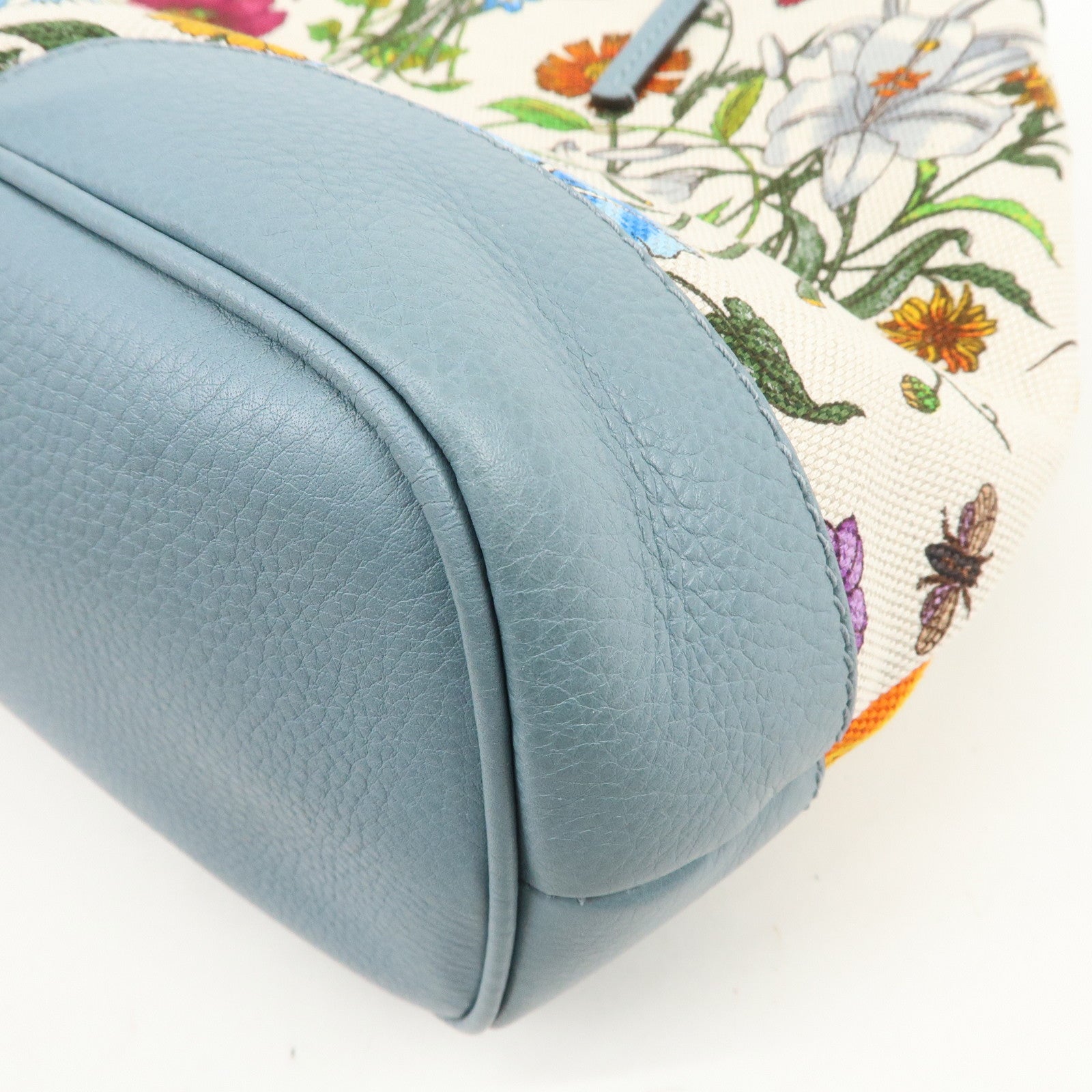 GUCCI Flora Canvas Leather Tote Bag Hand Bag Natural Blue 358470