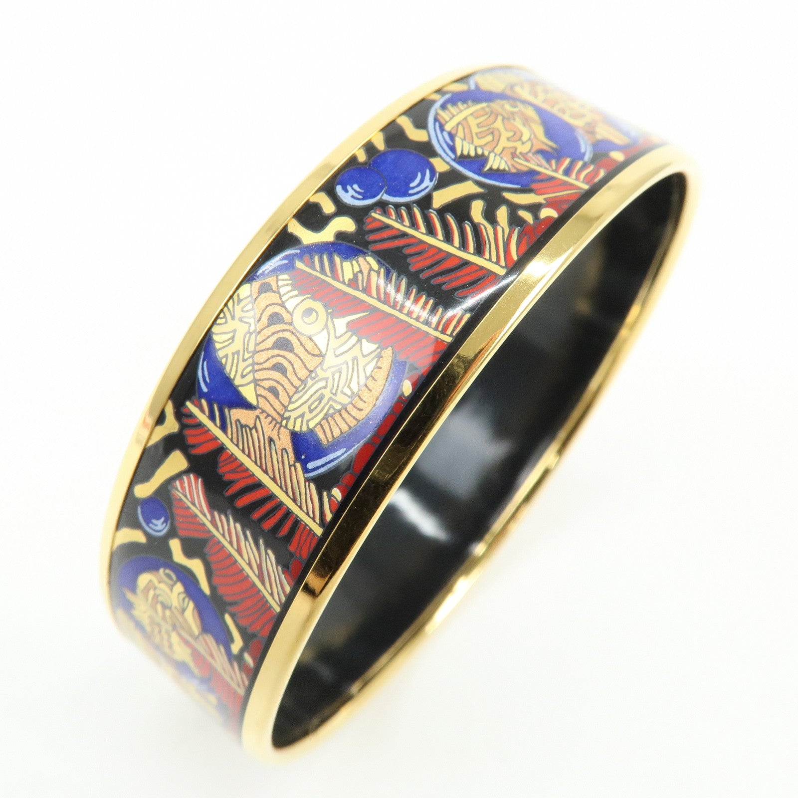 HERMES Email GM Gold Plated Bangle Bracelet Black Gold