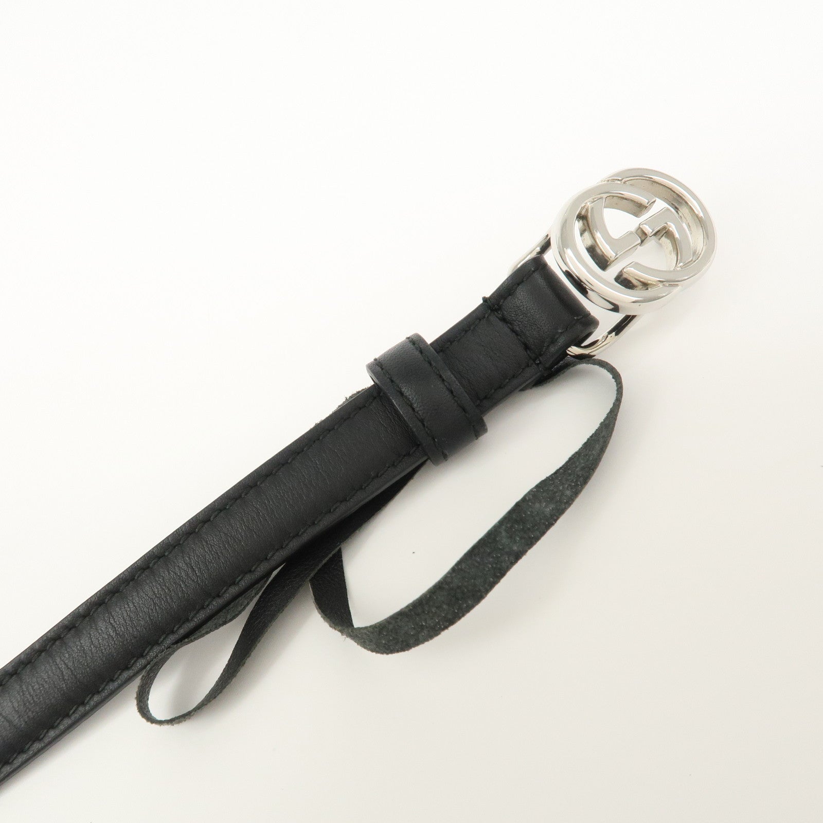 GUCCI Interlocking G Leather Belt Black Silver  69-79cm 214351