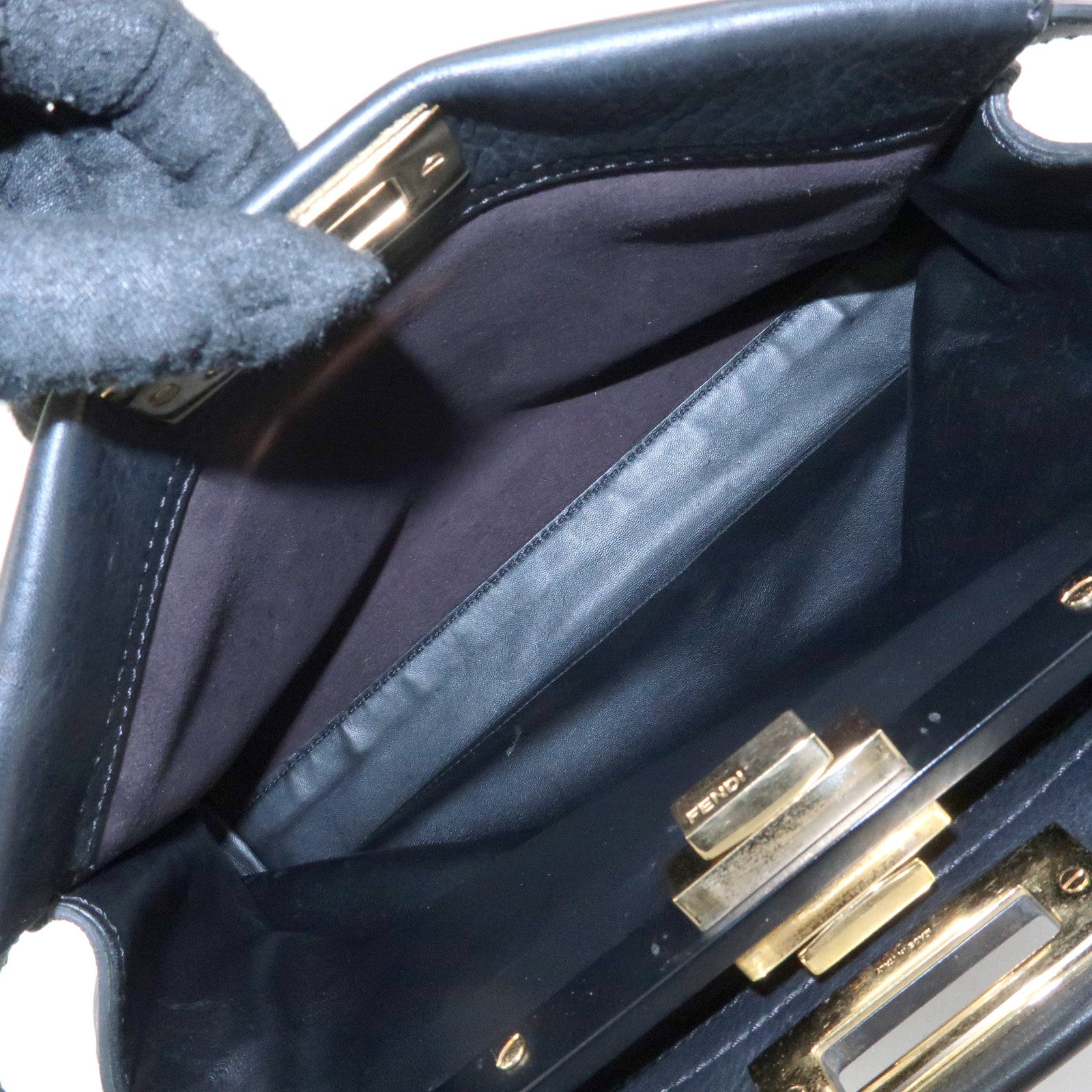 FENDI Peekaboo Leather 2Way Bag Hand Bag Shoulder Bag Black 8BN290