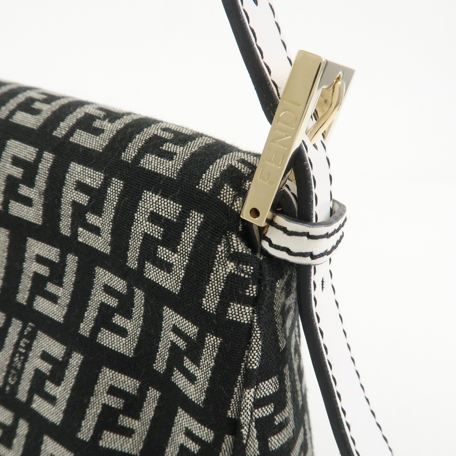 FENDI Mamma Baguette Zucchino Leather Canvas Shoulder Bag 8BR001