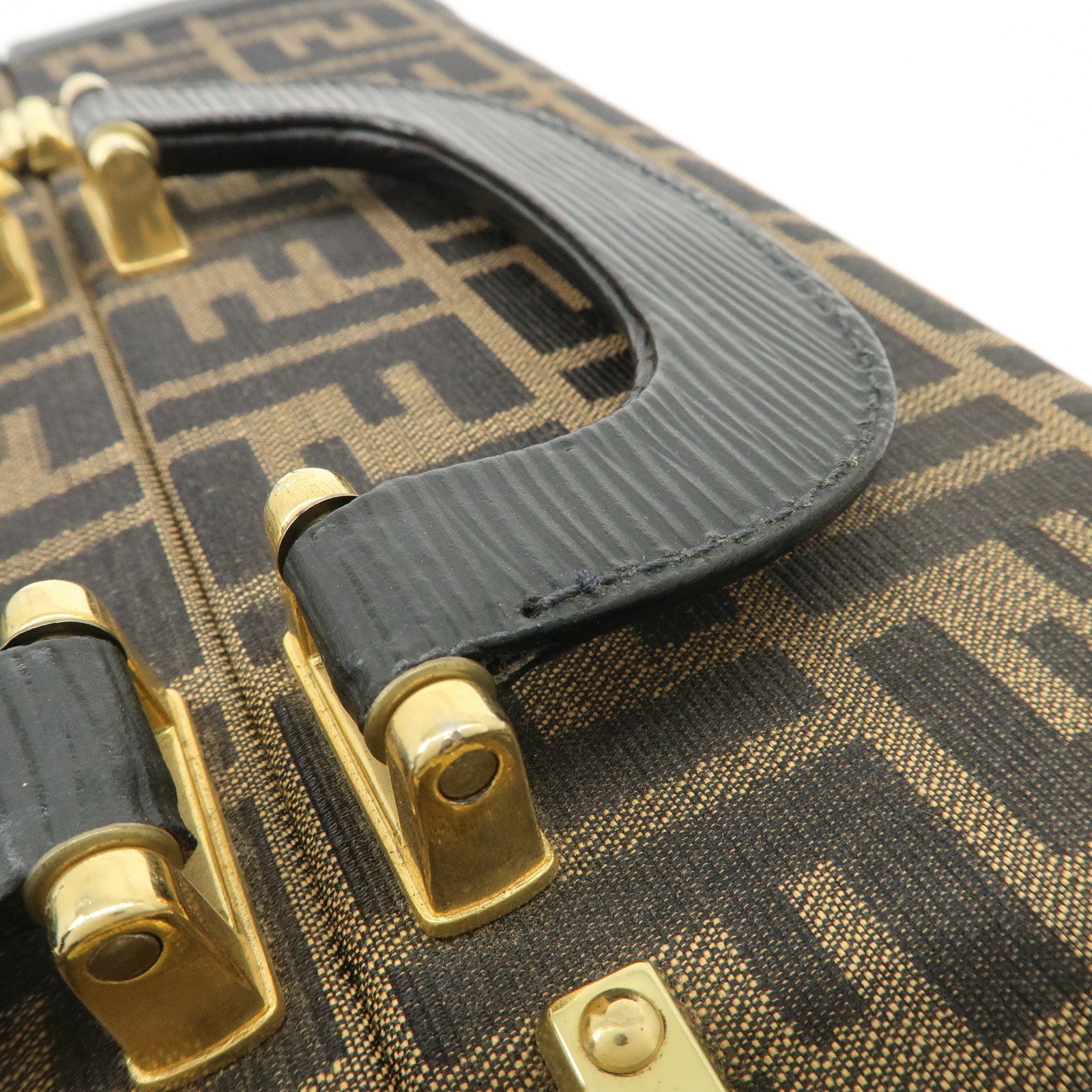 FENDI Zucca Canvas Leather Vanity Bag Makeup Box Brown Black