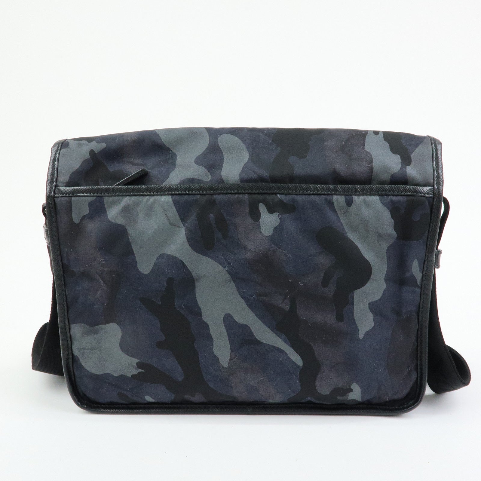 PRADA Triangle Logo Nylon Saffiano Leather Shoulder Bag VA0768