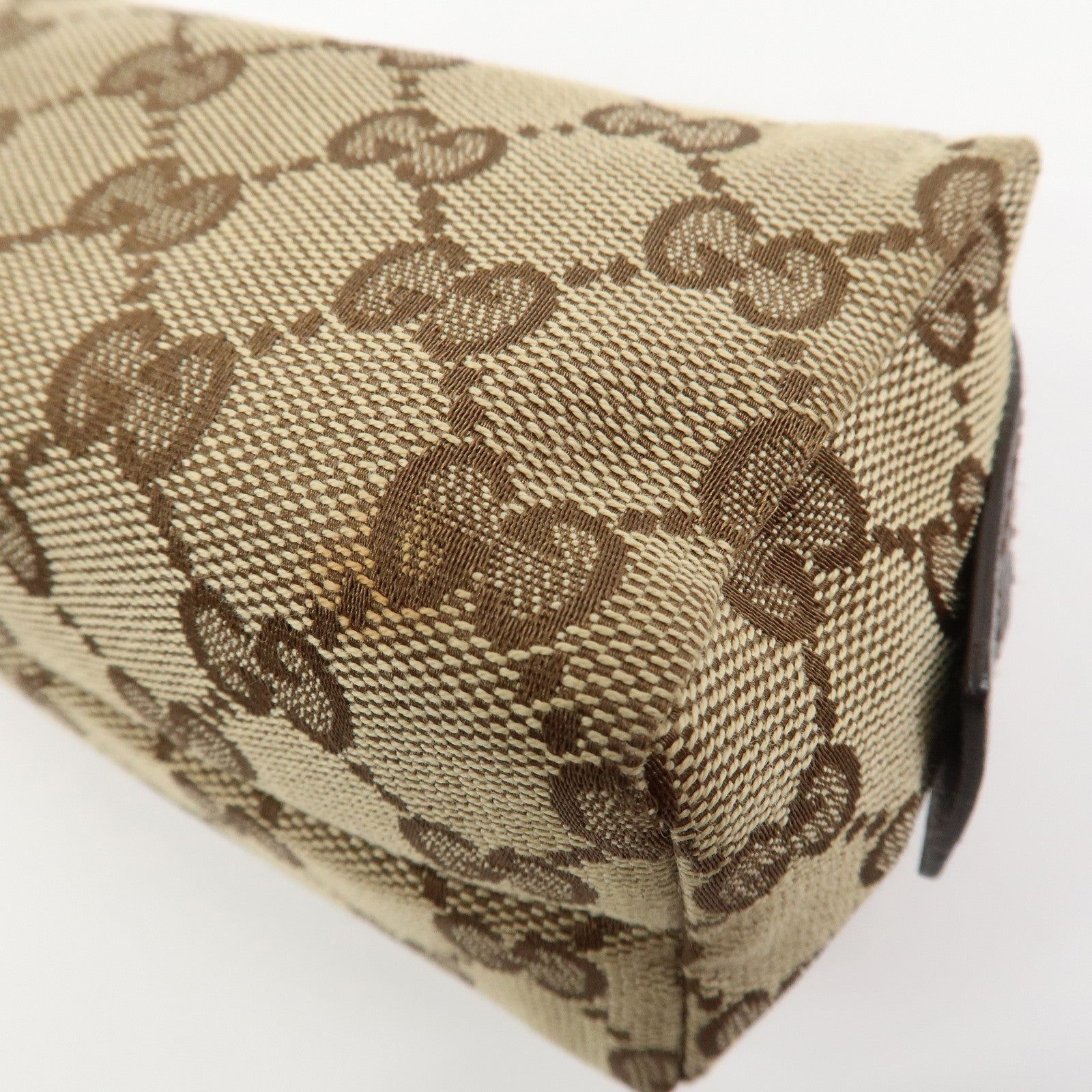 GUCCI GG Canvas Leather Pouch Cosmetic Pouch Brown 29596