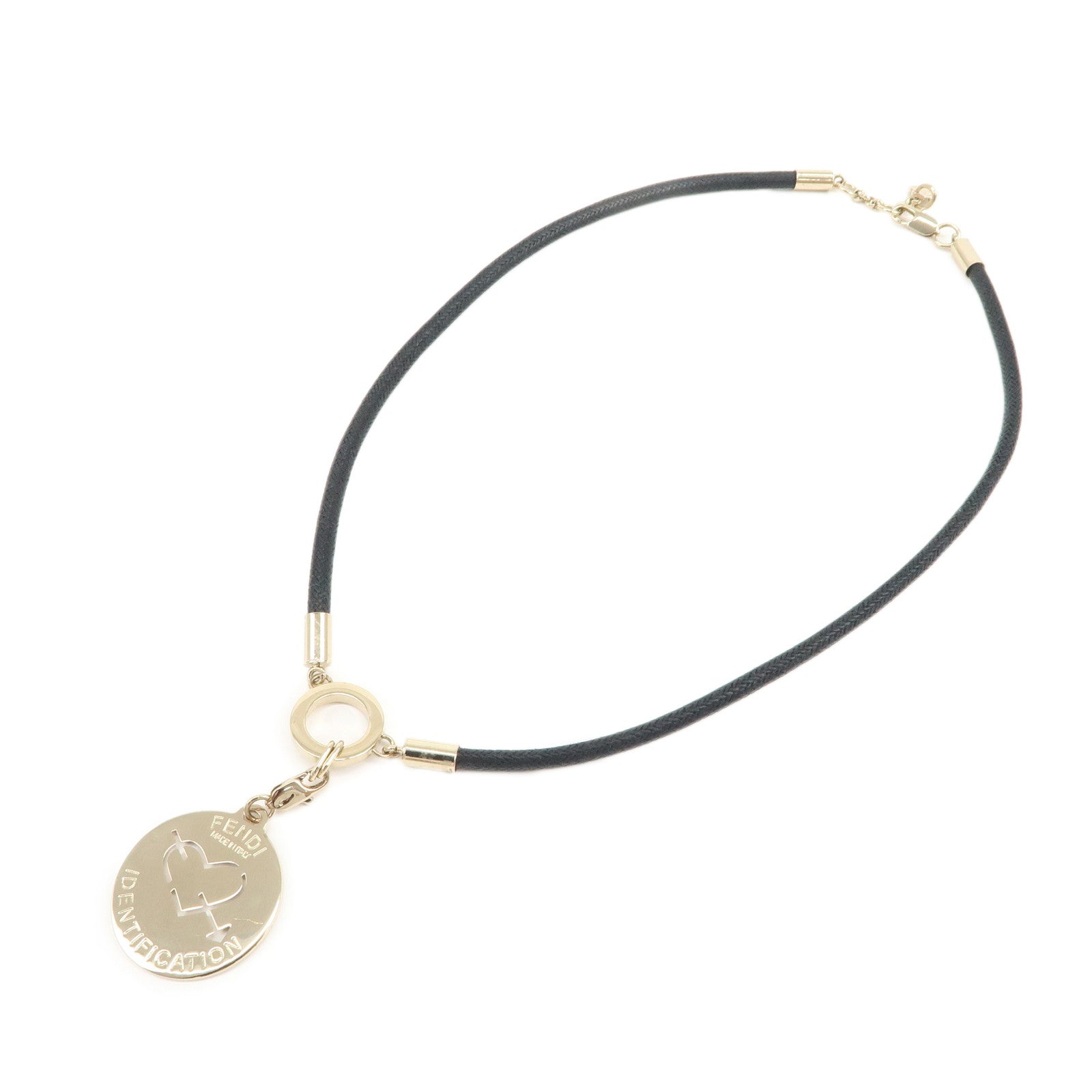 FENDI Logo Metal Necklace Silver Black