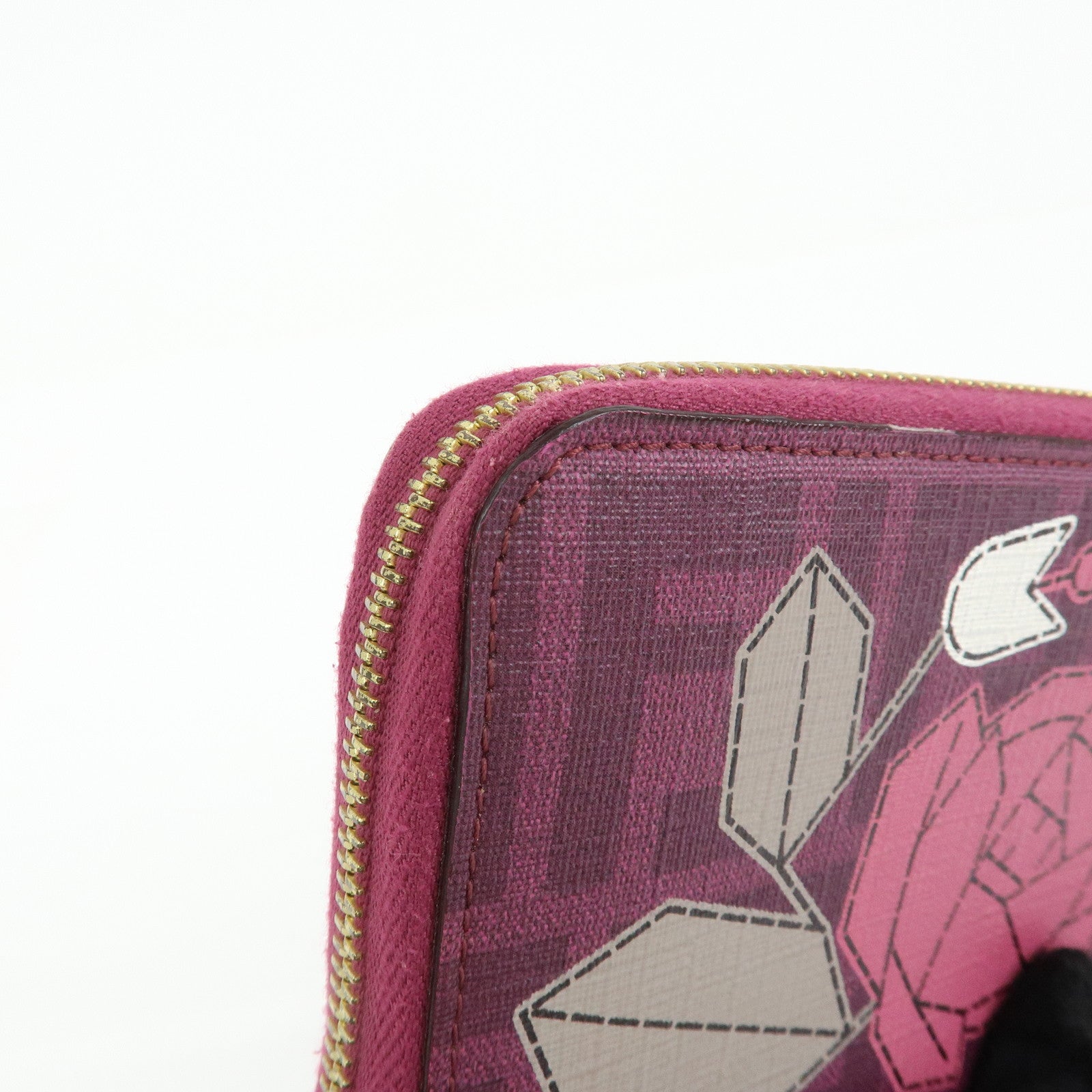 FENDI Zucca PVC Long Wallet Rose Ladybug Motif Purple 8M0024