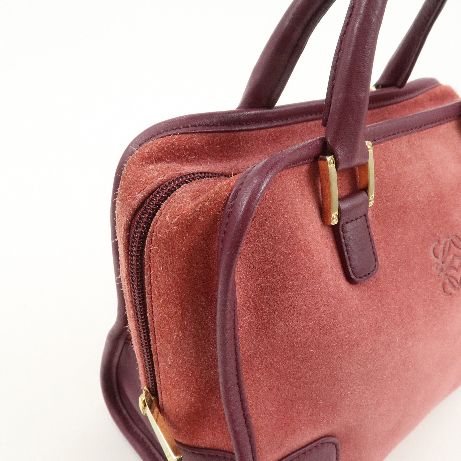 LOEWE Anagram Amazona 28 Suede Leather Hand Bag Pink Purple