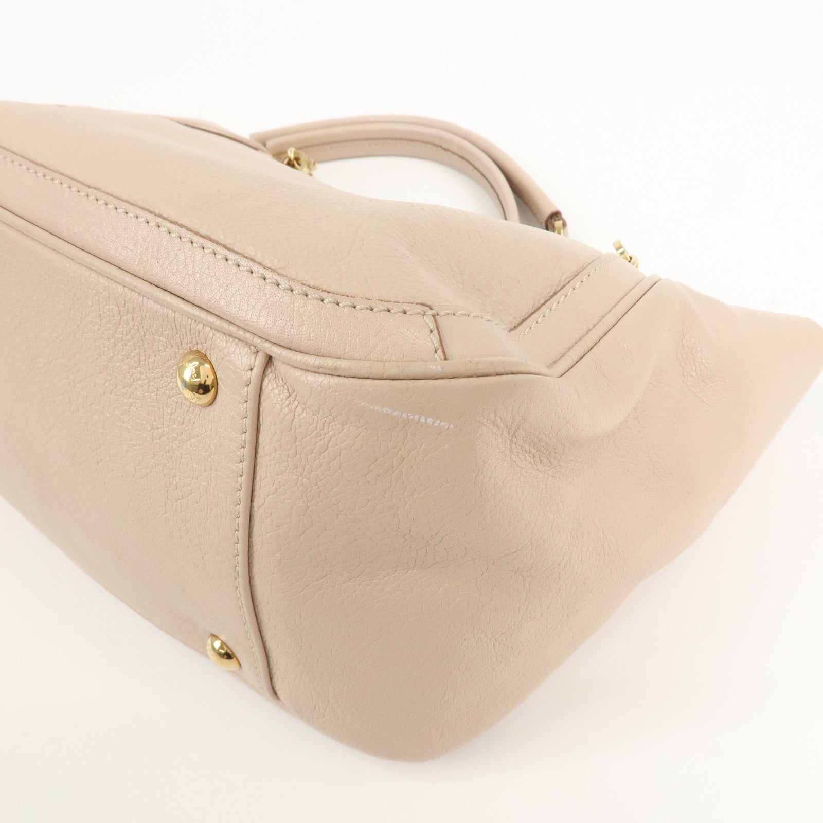 Ferragamo Leather Shoulder Bag Hand Bag Pink Beige Gold