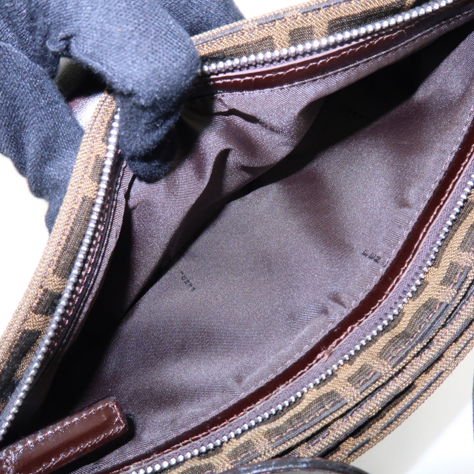 FENDI Zucca Canvas Leather Hand Bag Shoulder Bag Brown 26722