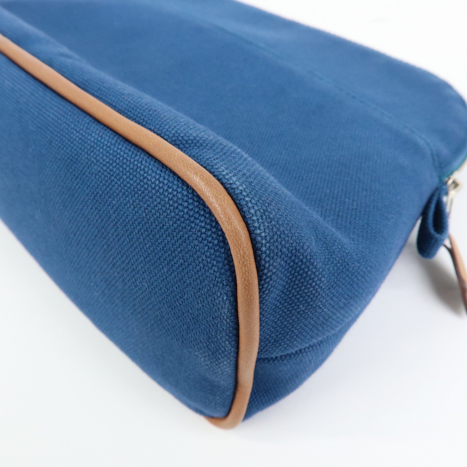 HERMES Bolide MM Cotton Leather Costmetic Pouch Blue