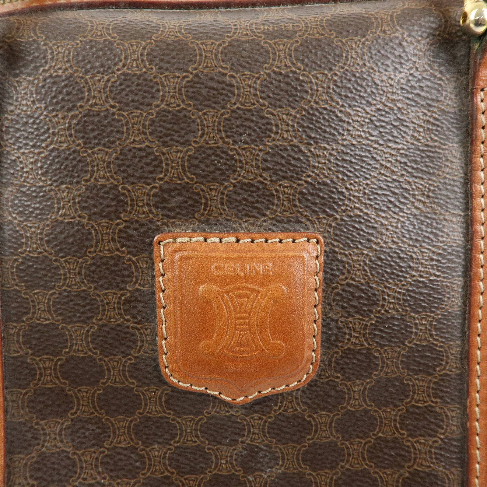 CELINE Macadam PVC Leather Boston Bag Hand Bag Brown