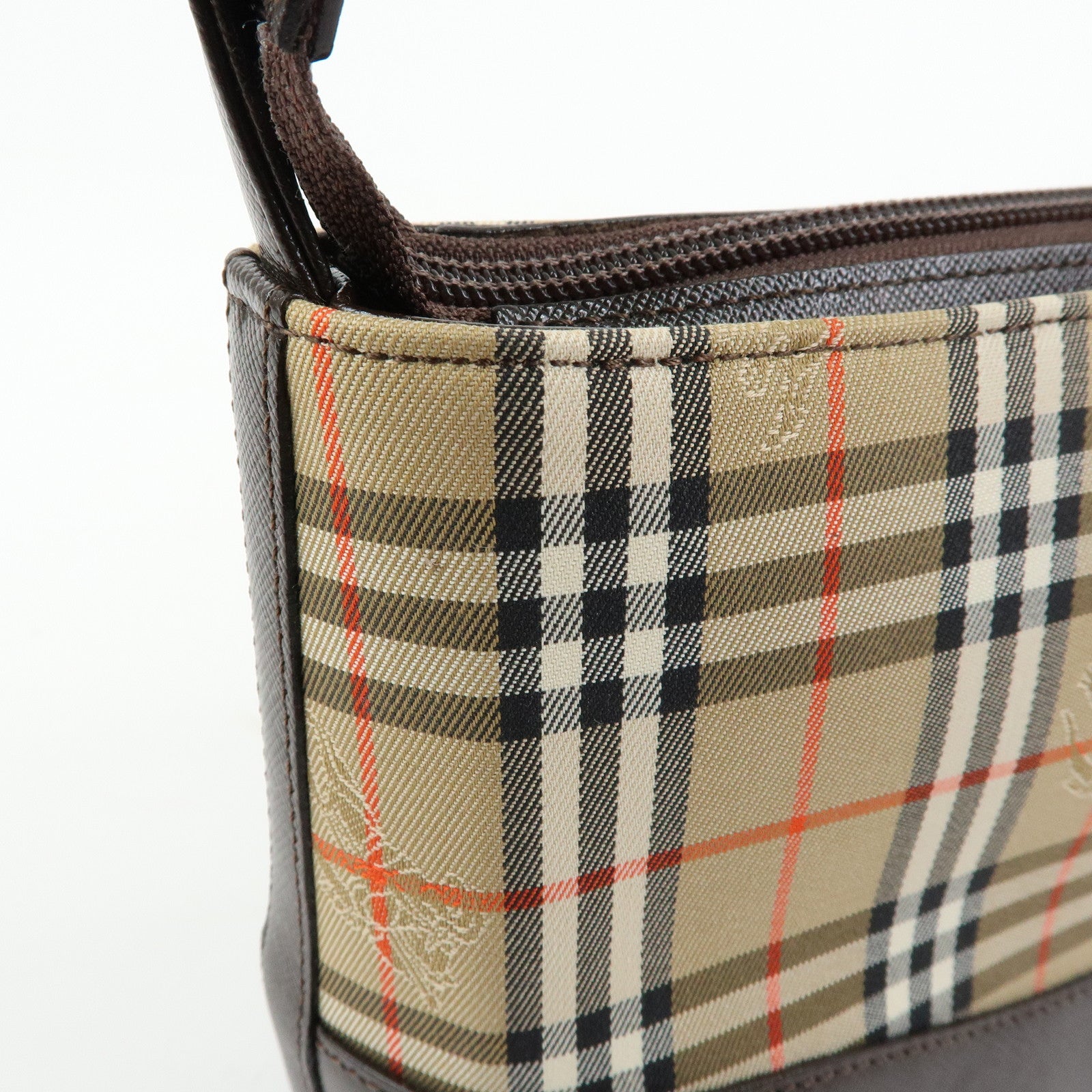 BURBERRY Nova Plaid Canvas Leather Shoulder Bag Beige Brown